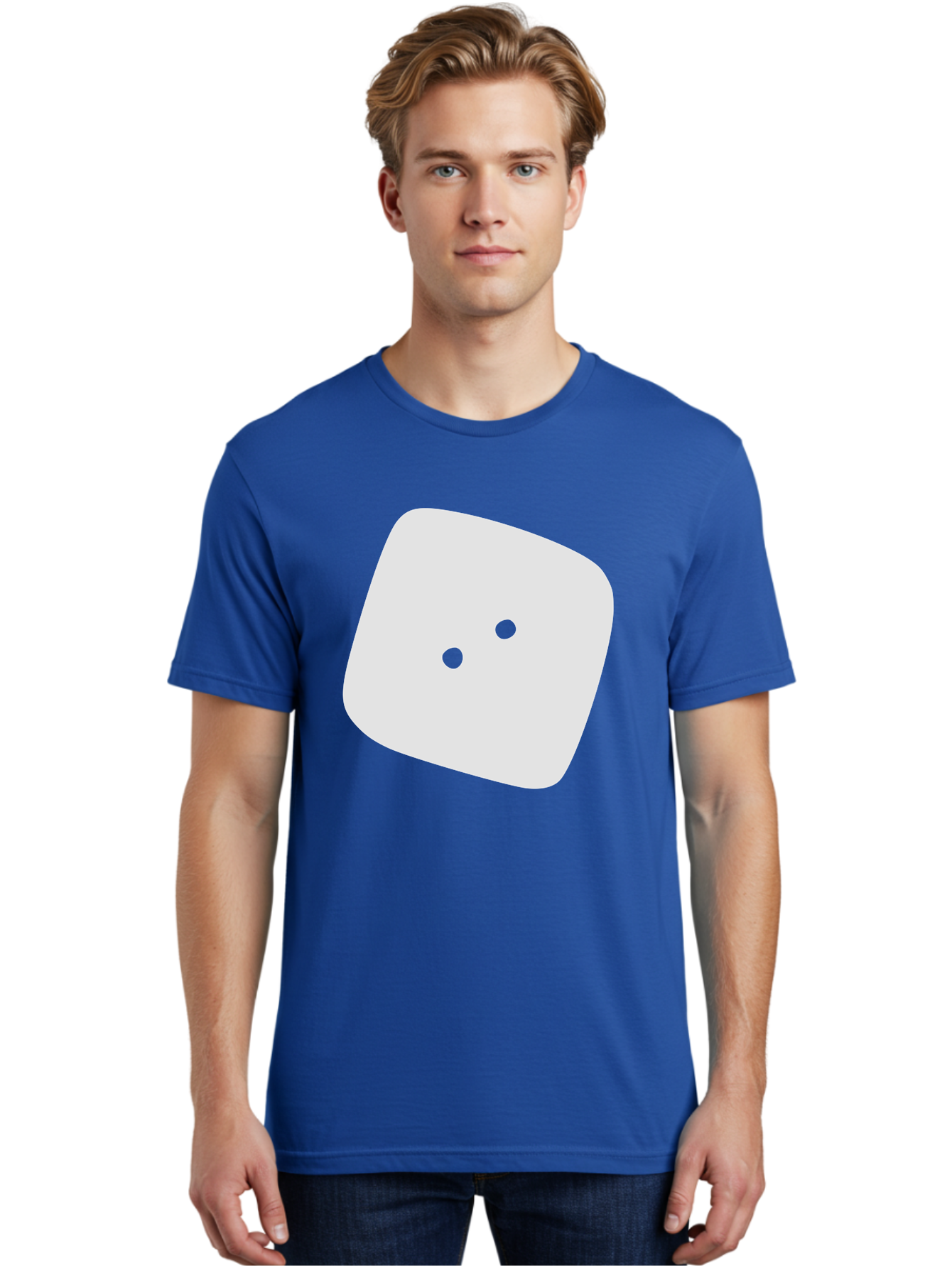 White-Rounded-Square-With-Two-Green-Dots Men'S Graphic Tee, 100% Cotton, Comfortable Casual Summer Wear, Machine Washable, Simple Smiley Face, Minimalist Design, Cute Emoji, Rounded Square Shape, Green Dots, Friendly Expression, Digital Icon, Aac137