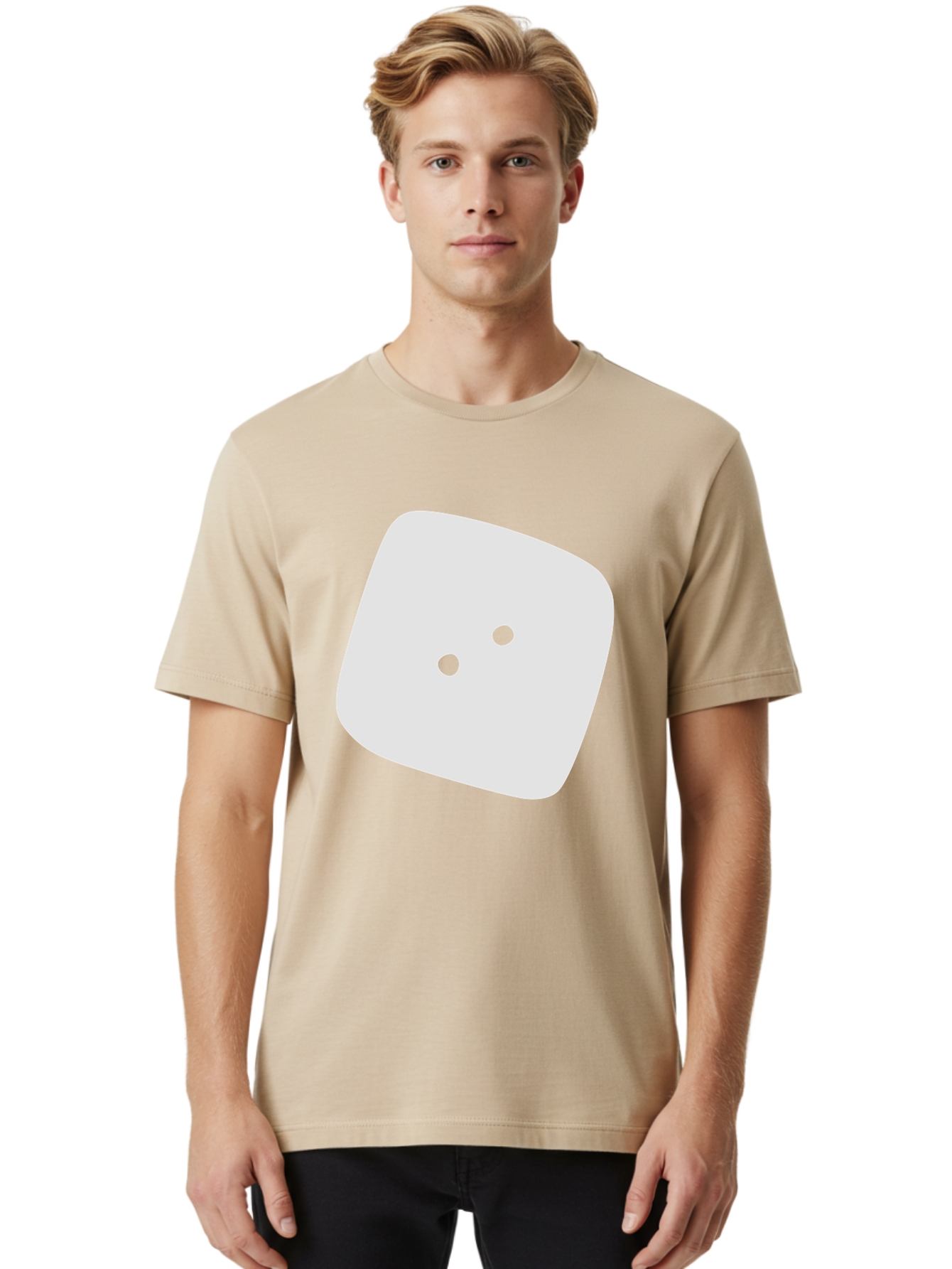 White-Rounded-Square-With-Two-Green-Dots Men'S Graphic Tee, 100% Cotton, Comfortable Casual Summer Wear, Machine Washable, Simple Smiley Face, Minimalist Design, Cute Emoji, Rounded Square Shape, Green Dots, Friendly Expression, Digital Icon, Aac137