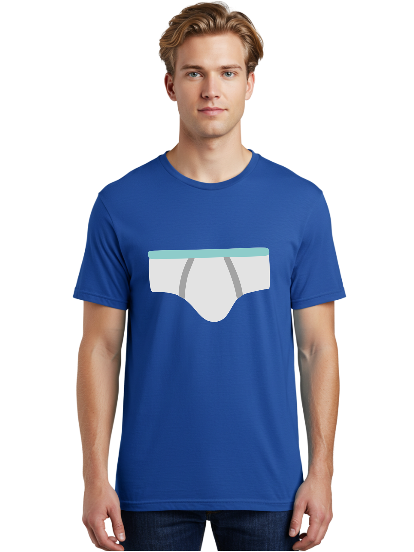 White-Underwear Men'S Graphic Tee, 100% Cotton, Comfortable Casual Summer Wear, Machine Washable, Men'S Briefs, White Underwear, Gray Stripes, Light Blue Waistband, Comfortable Undergarments, Minimalist Design, Simple Illustration Aac138