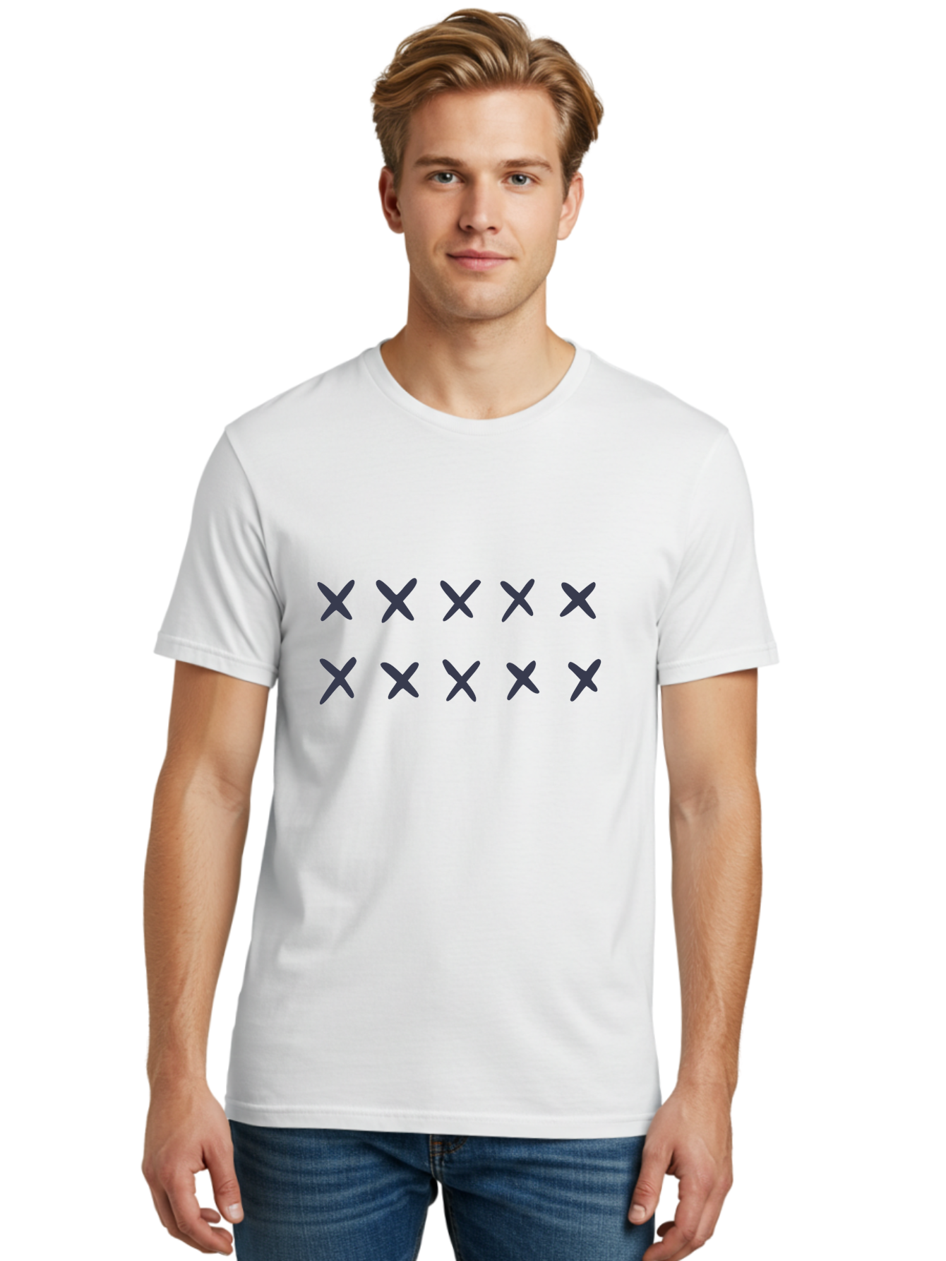 X-Marks Men'S Graphic Tee, 100% Cotton, Comfortable Casual Summer Wear, Machine Washable, Gray X Marks, Multiple X Symbols, Repetitive Pattern, Dark Gray Crosses, Identical Marks, Row Of X'S, Simple Design Elements, Symmetrical Arrangement Aac143