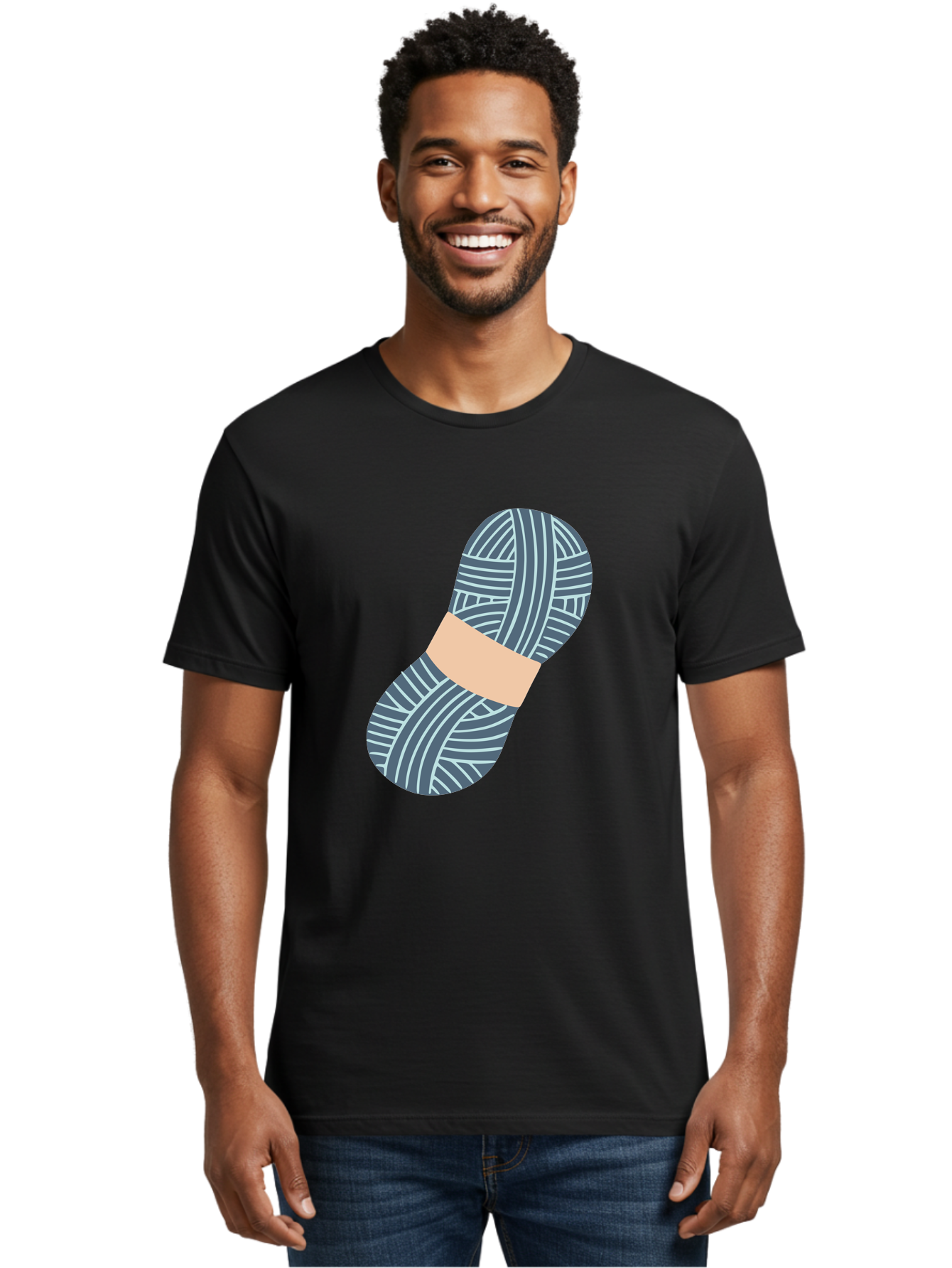 Yarn-Ball-1 Men'S Graphic Tee, 100% Cotton, Comfortable Casual Summer Wear, Machine Washable, Gray Yarn, White Stripes, Yarn Ball, Knitting Supplies, Crochet Materials, Craft Project Aac144