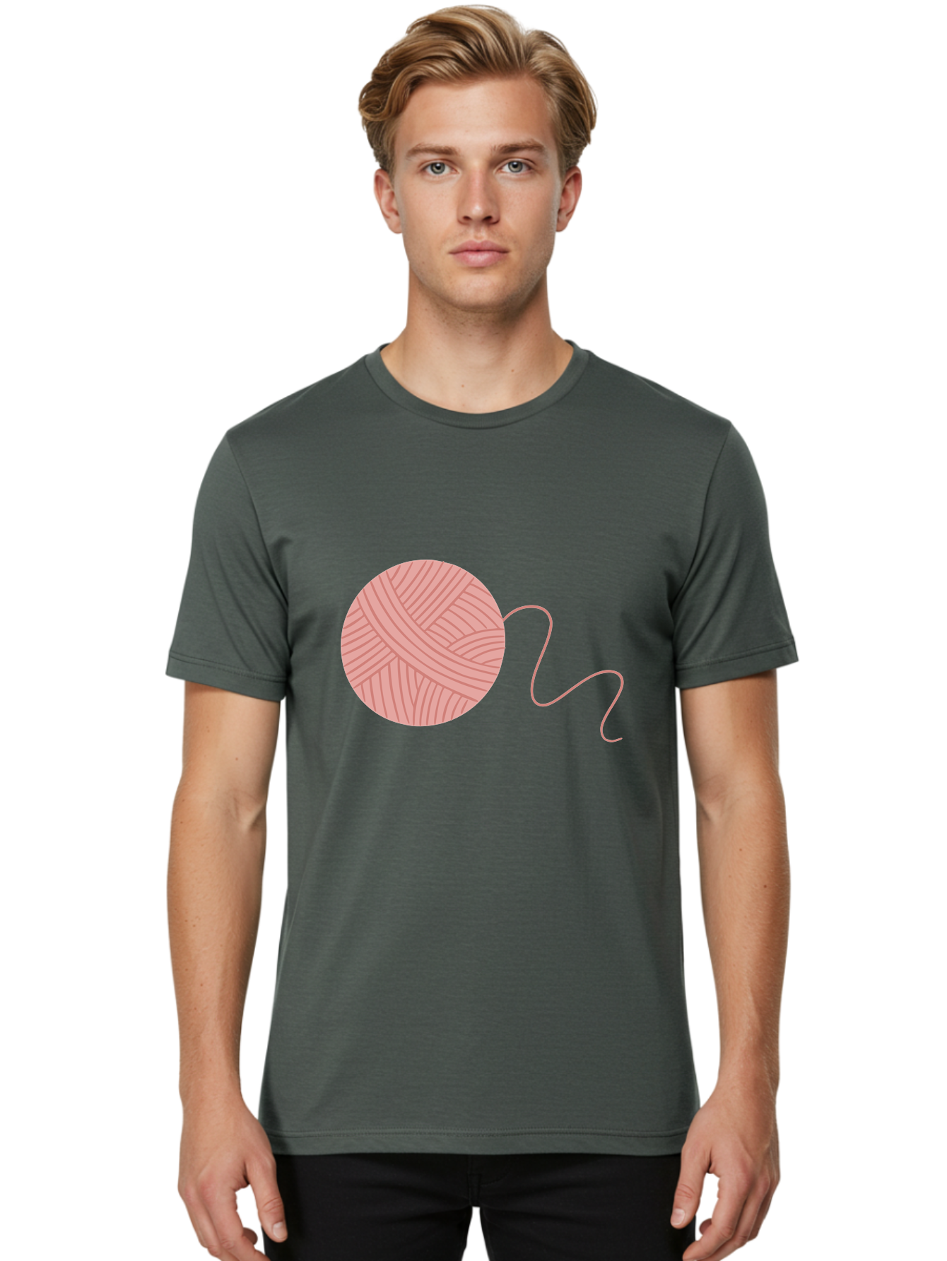 Yarn-Ball Men'S Graphic Tee, 100% Cotton, Comfortable Casual Summer Wear, Machine Washable, Pink Yarn, Ball Of Yarn, Knitting Supplies, Crochet Materials, Crafting Tools, Handmade Hobby, Diy Project, Yarn Thread, Pink Color Aac145