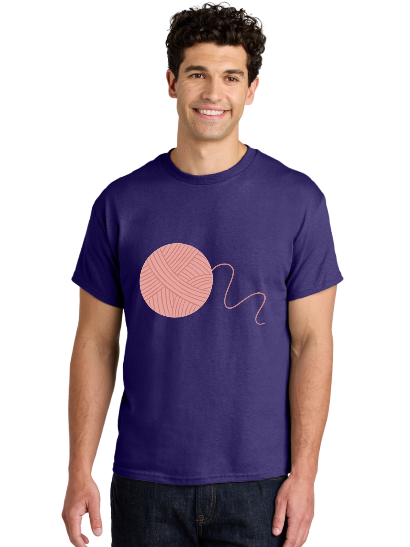 Yarn-Ball Men'S Graphic Tee, 100% Cotton, Comfortable Casual Summer Wear, Machine Washable, Pink Yarn, Ball Of Yarn, Knitting Supplies, Crochet Materials, Crafting Tools, Handmade Hobby, Diy Project, Yarn Thread, Pink Color Aac145