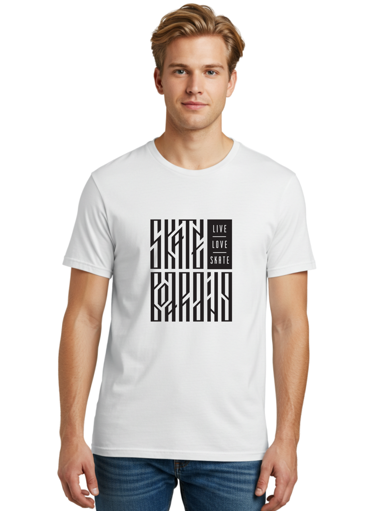 Live-Love-Skate Men'S Graphic Tee, 100% Cotton, Comfortable Casual Summer Wear, Machine Washable, Street Art Style, Skate Culture, Bold Typography, Urban Lifestyle, Action Sports, Graffiti-Inspired Design, Skateboarding Community Aac154