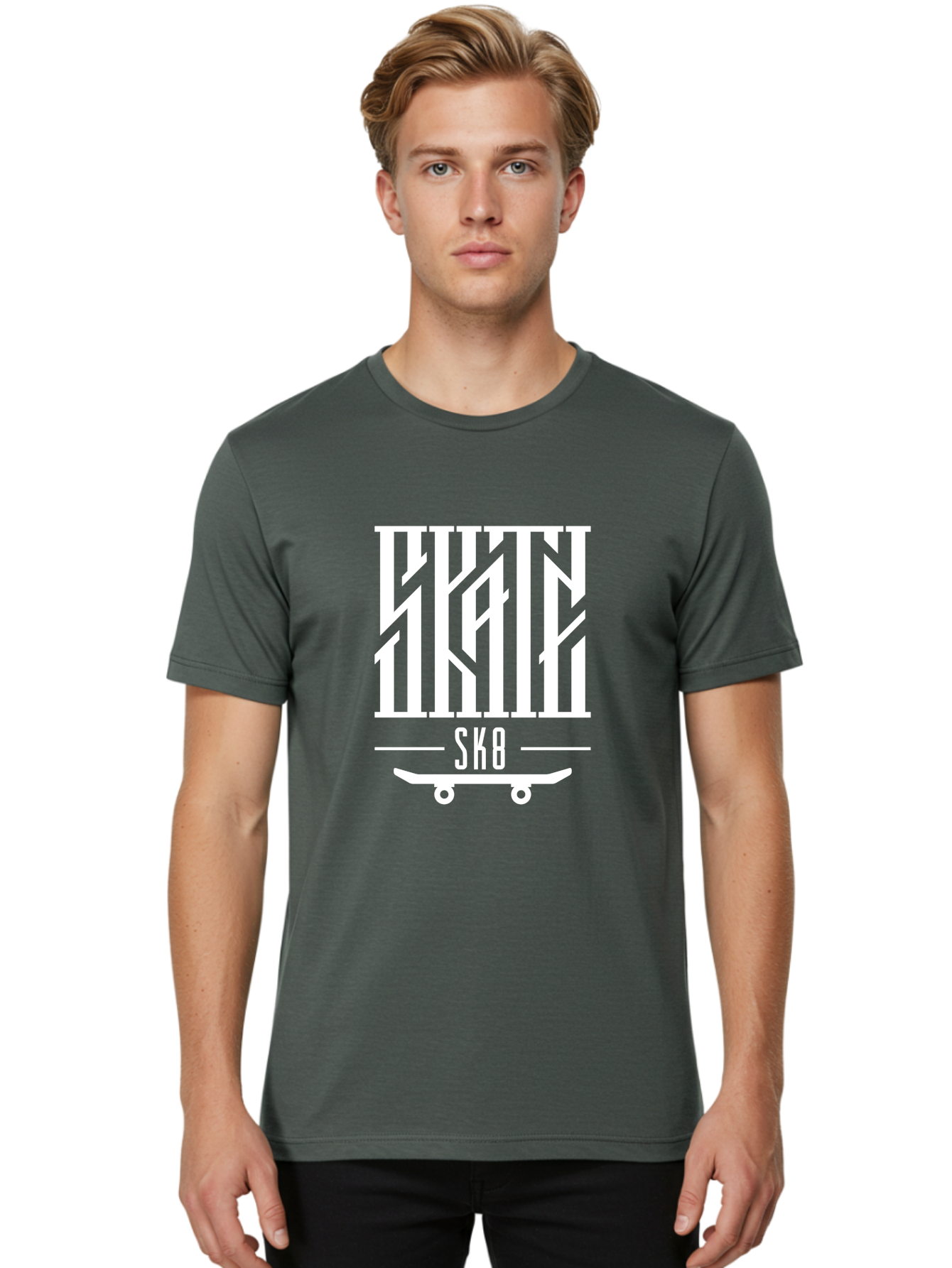 Sk8-1 Men'S Graphic Tee, 100% Cotton, Comfortable Casual Summer Wear, Machine Washable, Stylish Typography, Skateboard Culture, Sk8 Logo, White Graphics, Skateboarding Lifestyle, Streetwear Fashion, Graphic Design Aac160