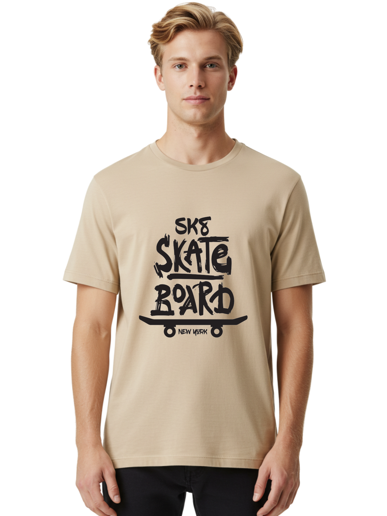 Sk8-Skate-Board-New-York Men'S Graphic Tee, 100% Cotton, Comfortable Casual Summer Wear, Machine Washable, Skateboard Culture, Street Skateboarding, New York Skate Scene, Skateboard Graphics, Urban Sports, Action Sports, Skateboard Art, Aac165