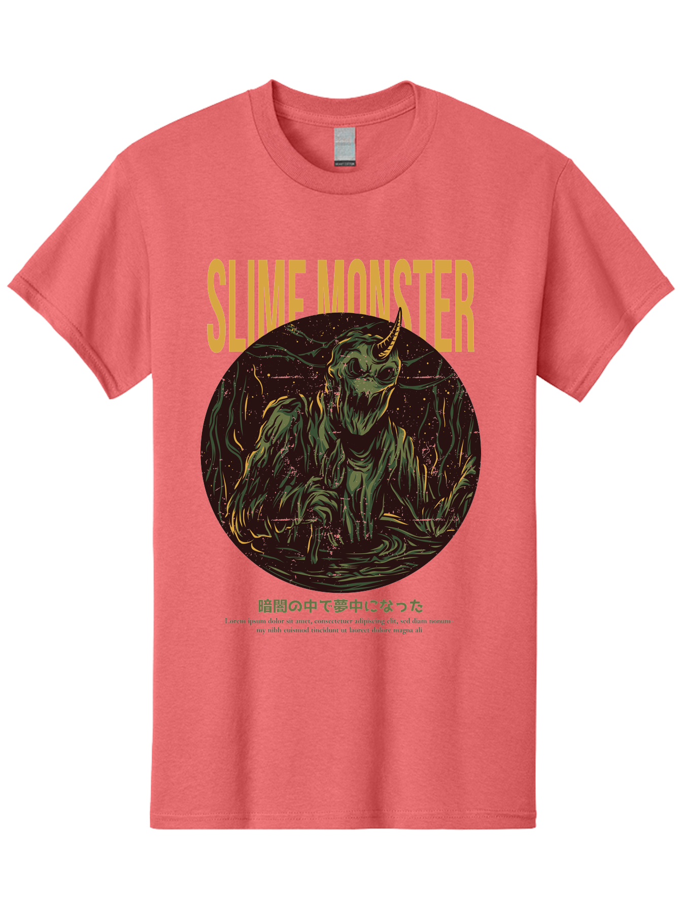Slime-Monster Men'S Graphic Tee, 100% Cotton, Comfortable Casual Summer Wear, Machine Washable, Slime Monster, Fantasy Creature, Cartoon Illustration, Monster With Horn, Mysterious Being, Dark Forest, Eerie Atmosphere, Mystical Art, Aac175