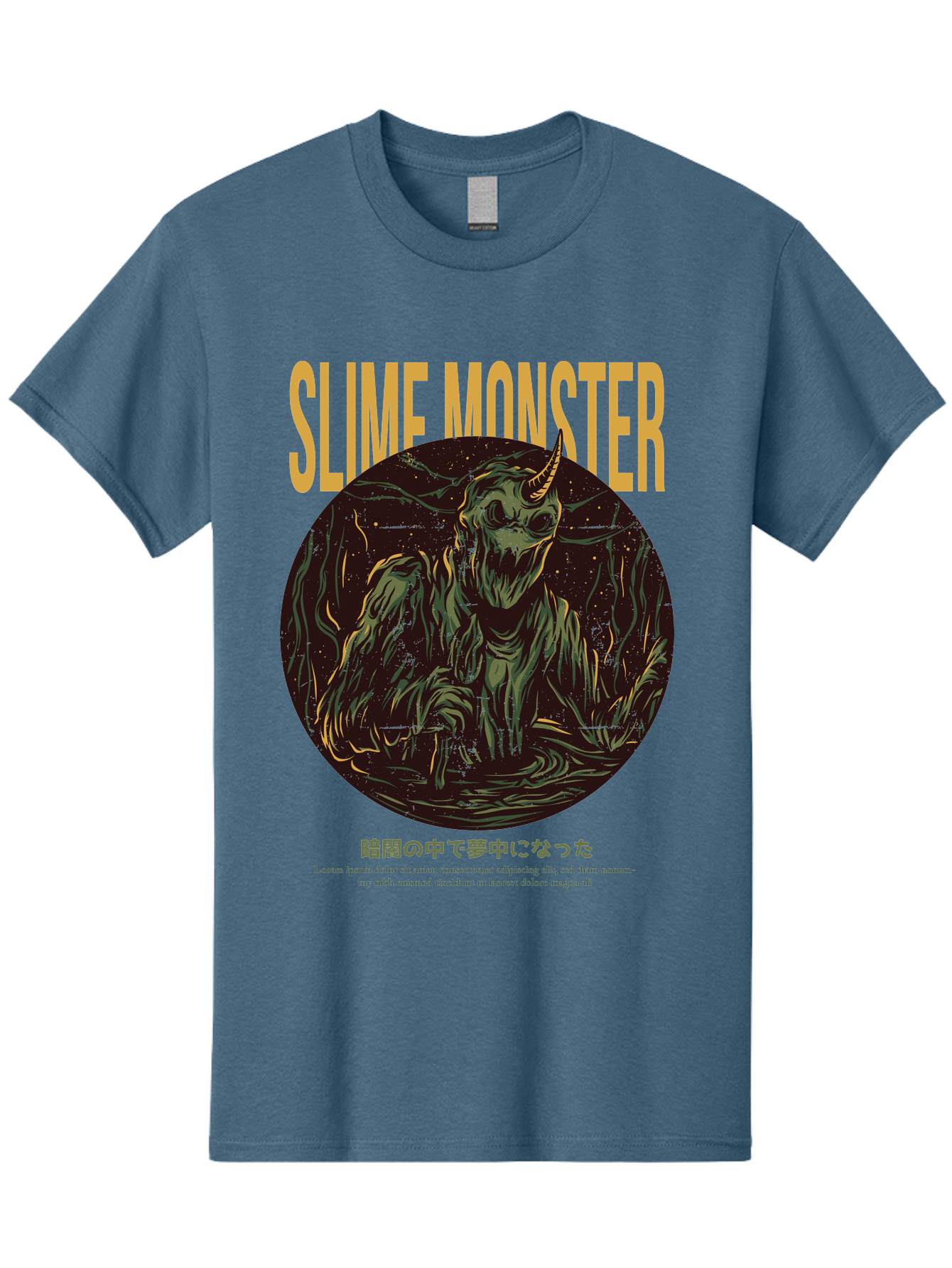 Slime-Monster Men'S Graphic Tee, 100% Cotton, Comfortable Casual Summer Wear, Machine Washable, Slime Monster, Fantasy Creature, Cartoon Illustration, Monster With Horn, Mysterious Being, Dark Forest, Eerie Atmosphere, Mystical Art, Aac175