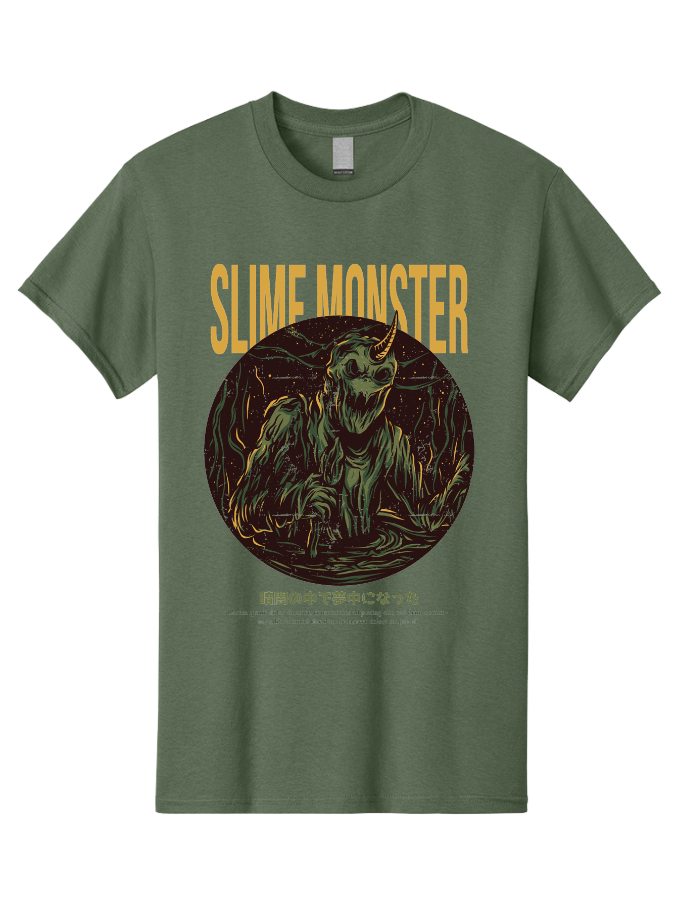 Slime-Monster Men'S Graphic Tee, 100% Cotton, Comfortable Casual Summer Wear, Machine Washable, Slime Monster, Fantasy Creature, Cartoon Illustration, Monster With Horn, Mysterious Being, Dark Forest, Eerie Atmosphere, Mystical Art, Aac175