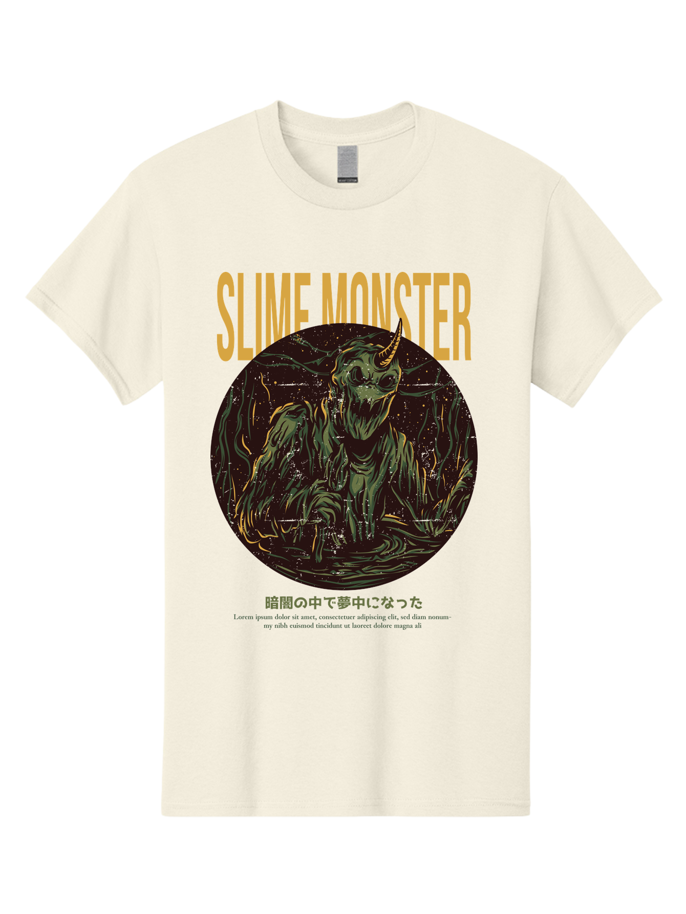 Slime-Monster Men'S Graphic Tee, 100% Cotton, Comfortable Casual Summer Wear, Machine Washable, Slime Monster, Fantasy Creature, Cartoon Illustration, Monster With Horn, Mysterious Being, Dark Forest, Eerie Atmosphere, Mystical Art, Aac175