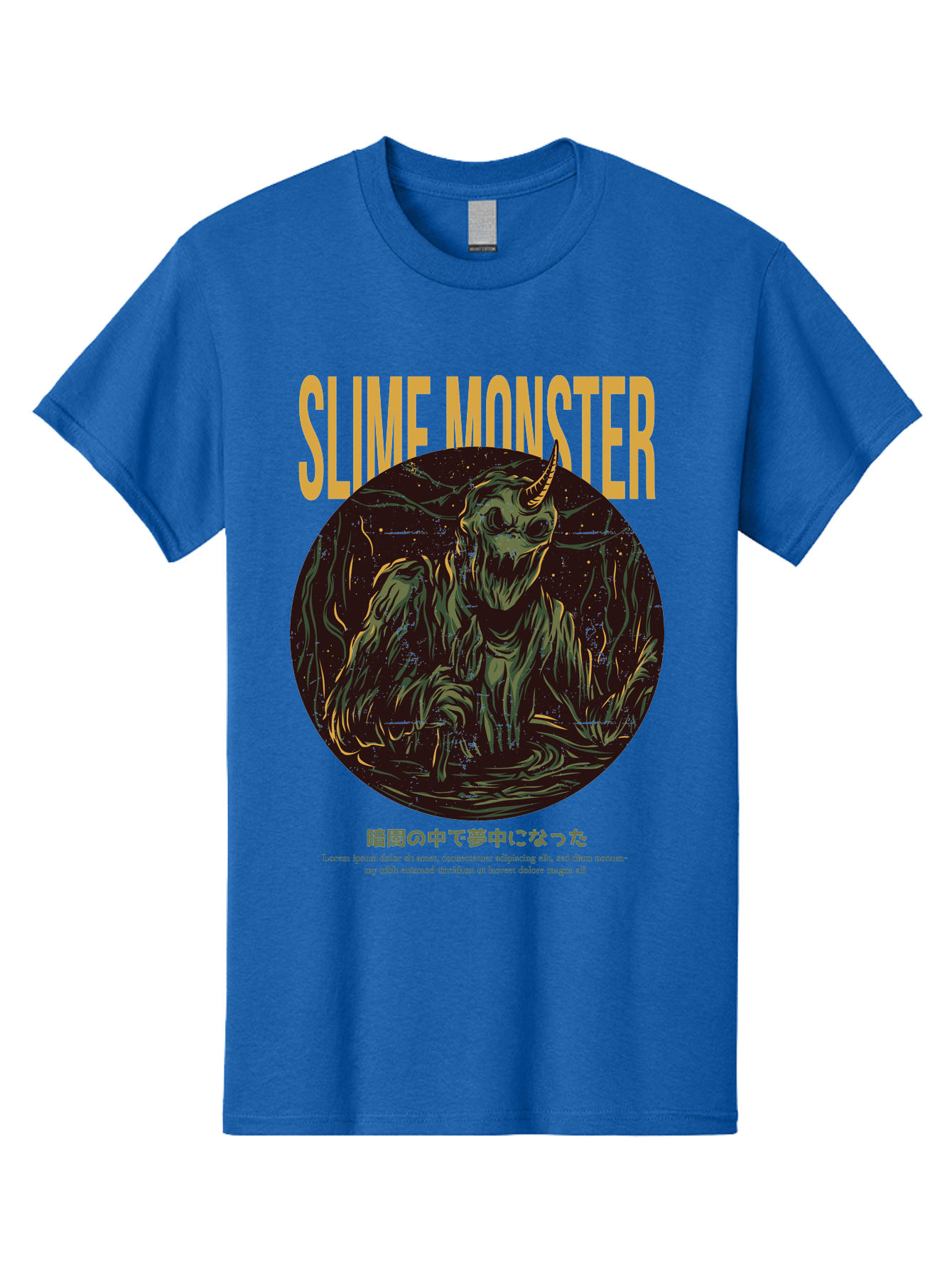 Slime-Monster Men'S Graphic Tee, 100% Cotton, Comfortable Casual Summer Wear, Machine Washable, Slime Monster, Fantasy Creature, Cartoon Illustration, Monster With Horn, Mysterious Being, Dark Forest, Eerie Atmosphere, Mystical Art, Aac175