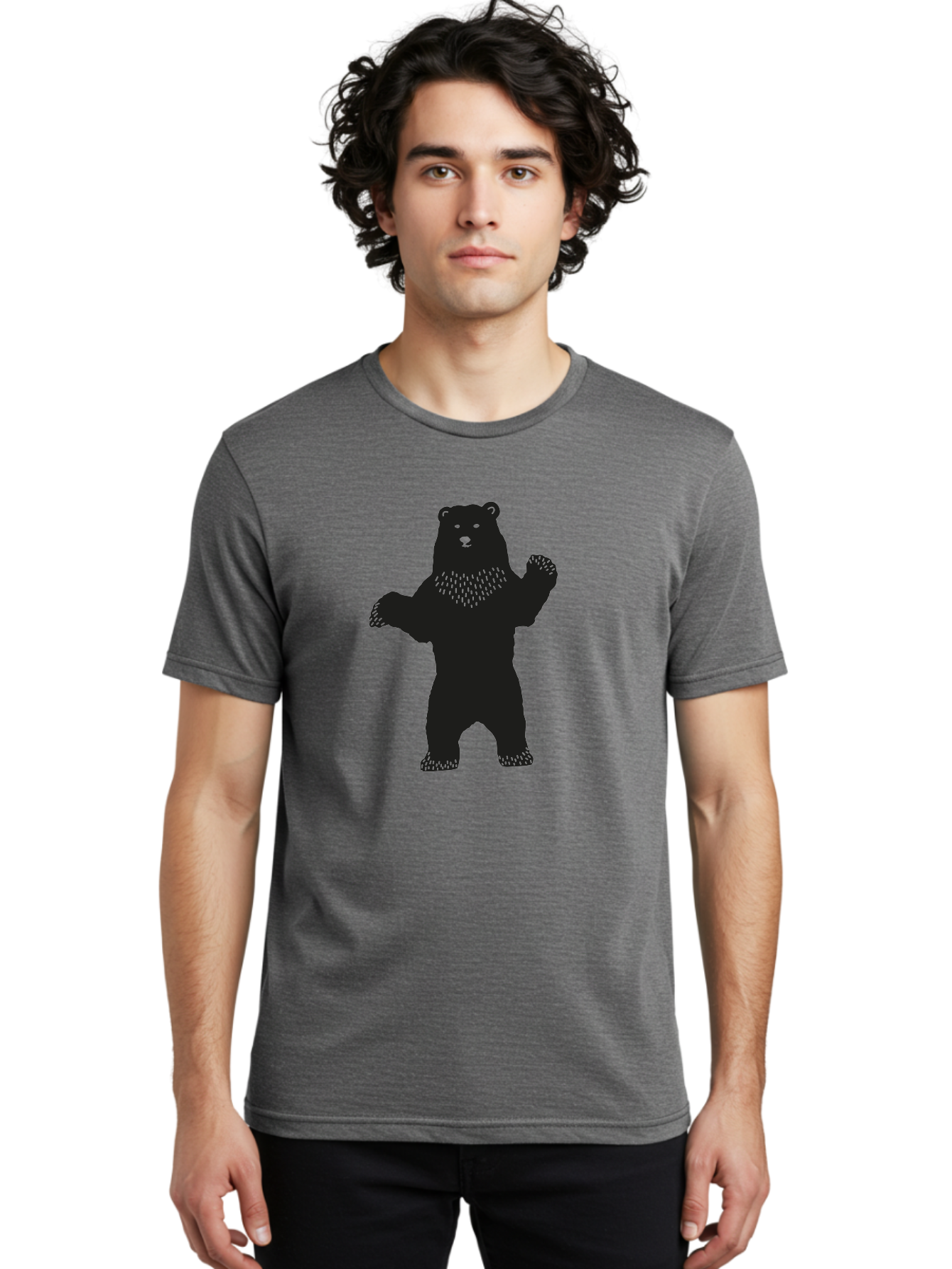 Bear Men'S Graphic Tee, 100% Cotton, Comfortable Casual Summer Wear, Machine Washable, Bear Silhouette, Wildlife, Black Bear, Minimalist Art, Simplistic Design, Standing Bear, Bold Graphics, Wild Animal Aac179