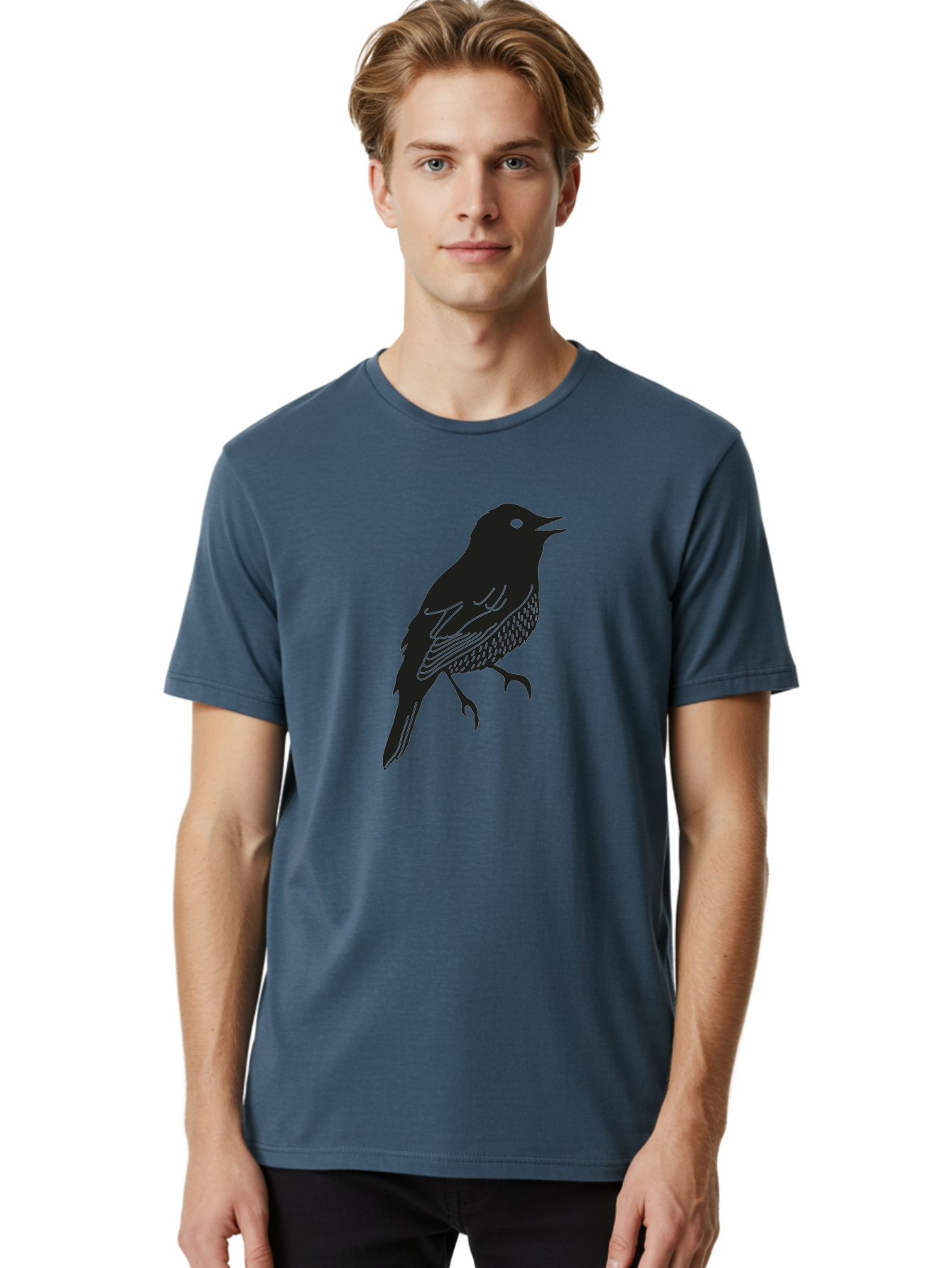 Bird-Silhouette-1 Men'S Graphic Tee, 100% Cotton, Comfortable Casual Summer Wear, Machine Washable, Silhouette Of A Bird, Bird In Flight, Graphic Illustration, Wildlife Art, Nature Design, Feathered Friend, Bird Watching Aac181