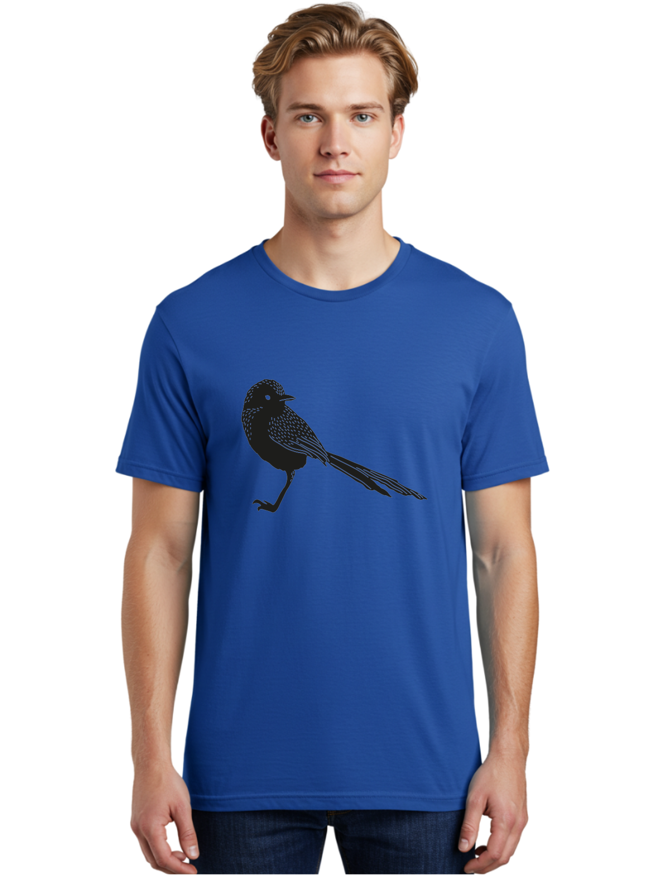 Bird-Silhouette-2 Men'S Graphic Tee, 100% Cotton, Comfortable Casual Summer Wear, Machine Washable, Bird Silhouette, Avian Icon, Minimalist Design, Simple Shape, Nature-Inspired, Wildlife Illustration, Bird Watching, Ornithology Aac182