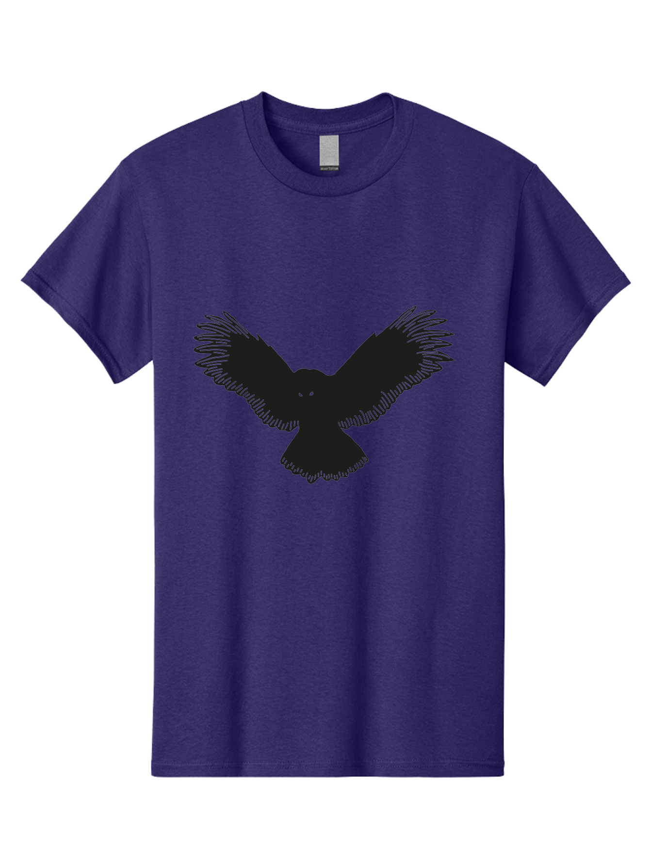 Black-Bird-Silhouette-With-Green-Eyes Men'S Graphic Tee, 100% Cotton, Comfortable Casual Summer Wear, Machine Washable, Bird In Flight, Black Silhouette, Feathers, Wings Spread, Owl-Like Features, Glowing Eyes, Dark Bird, Flight Motion, Aac187