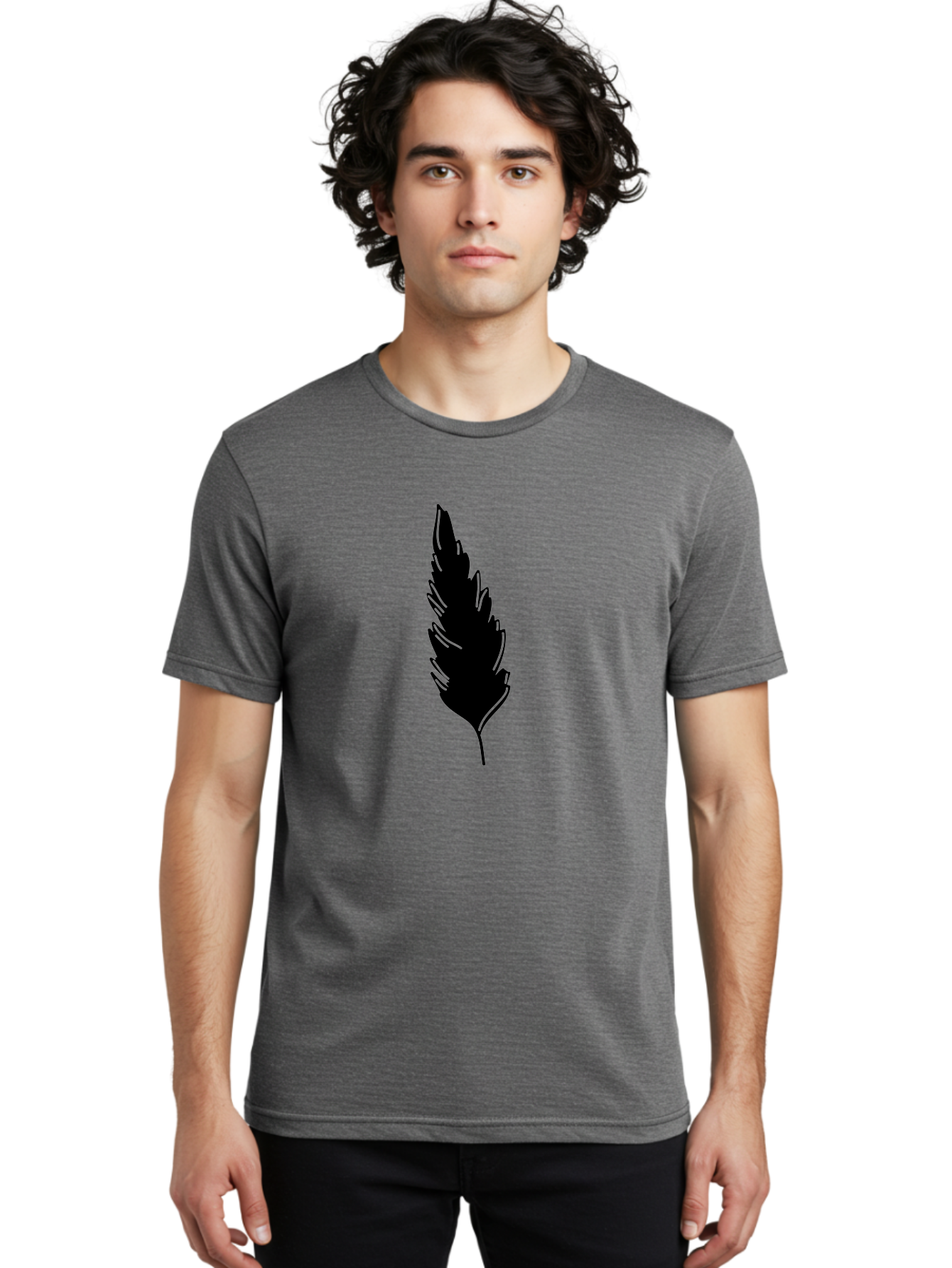 Black-Feather Men'S Graphic Tee, 100% Cotton, Comfortable Casual Summer Wear, Machine Washable, Feather Silhouette, Winged Icon, Simple Design, Minimalist Art, Feather Graphic, Black Silhouette Aac189
