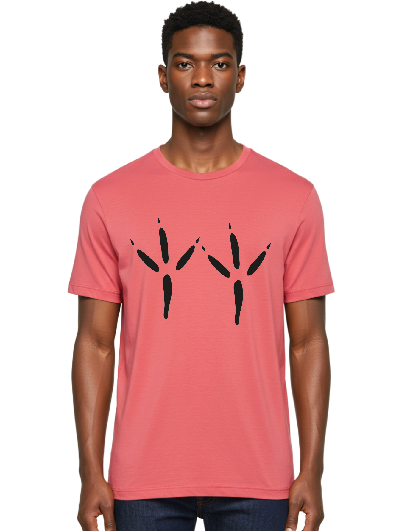 Black-Palm-Prints Men'S Graphic Tee, 100% Cotton, Comfortable Casual Summer Wear, Machine Washable, Cat Paw Prints, Black Paw Prints, Feline Footprints, Animal Tracks, Pet Markings, Simple Design, Minimalist Art Aac191