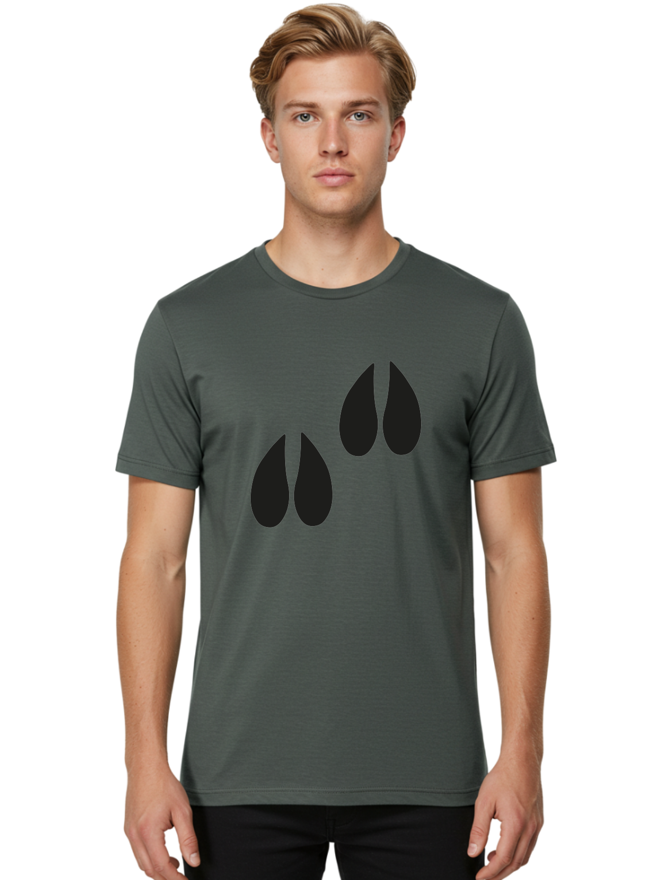 Black-Tears Men'S Graphic Tee, 100% Cotton, Comfortable Casual Summer Wear, Machine Washable, Water Drops, Black Silhouette, Teardrop Shape, Minimalist Design, Simple Graphics, Abstract Art, Black And Green Aac193