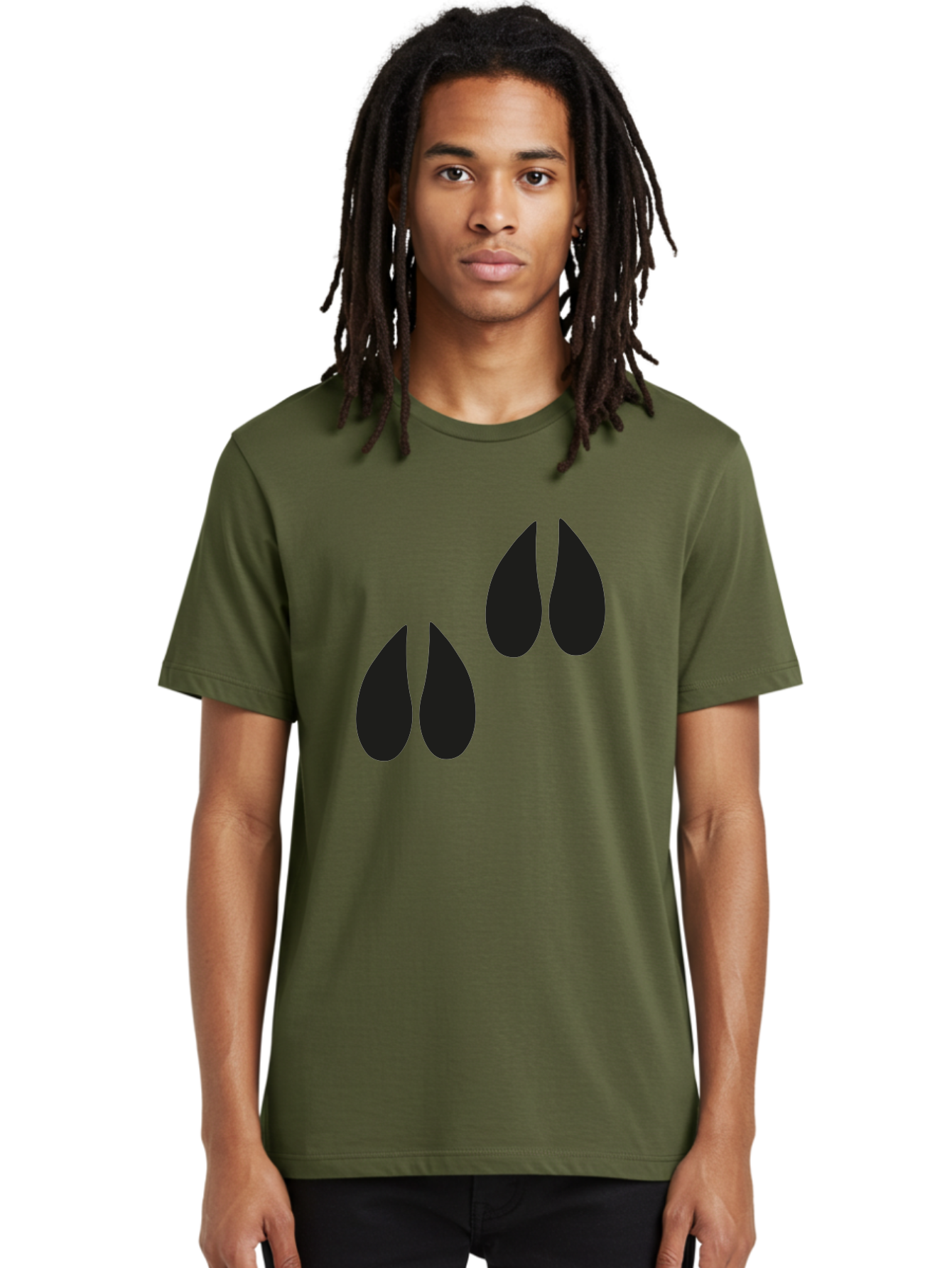 Black-Tears Men'S Graphic Tee, 100% Cotton, Comfortable Casual Summer Wear, Machine Washable, Water Drops, Black Silhouette, Teardrop Shape, Minimalist Design, Simple Graphics, Abstract Art, Black And Green Aac193