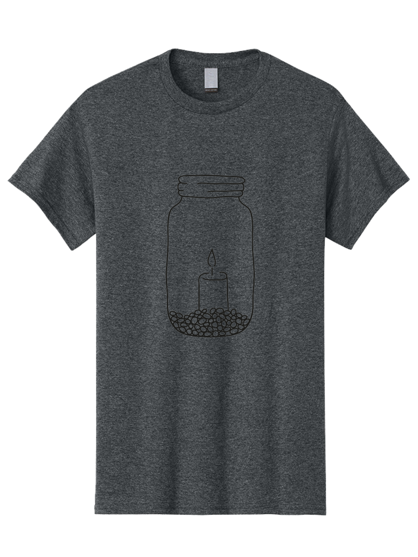 Candle-In-Jar-1 Men'S Graphic Tee, 100% Cotton, Comfortable Casual Summer Wear, Machine Washable, Candle In A Jar, Lit Candle, Pebbles, Simple Line Art, Minimalist Design, Meditation Symbol, Peaceful Ambiance, Zen Decor Aac197