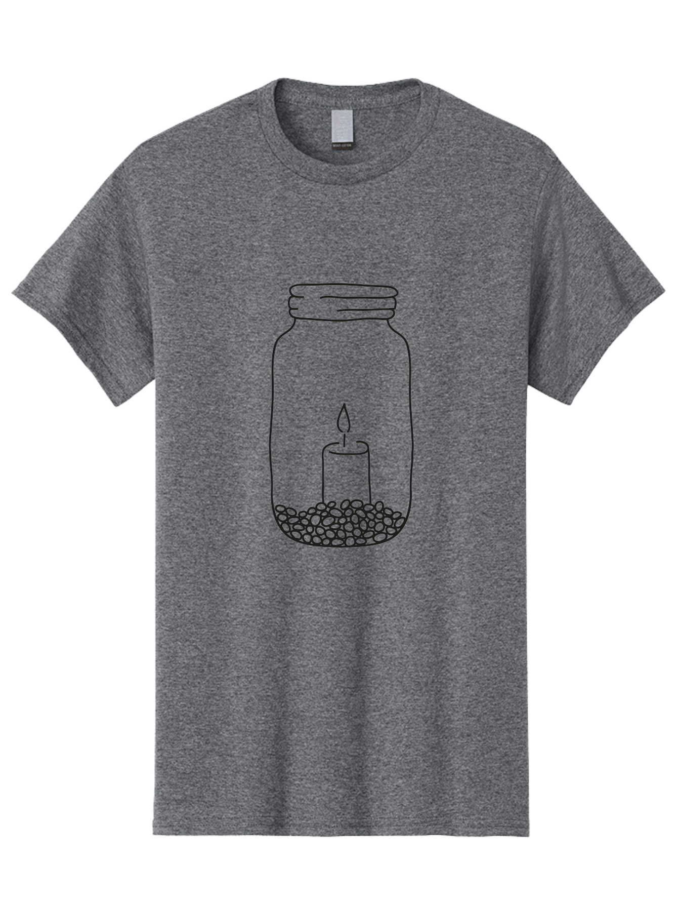Candle-In-Jar-1 Men'S Graphic Tee, 100% Cotton, Comfortable Casual Summer Wear, Machine Washable, Candle In A Jar, Lit Candle, Pebbles, Simple Line Art, Minimalist Design, Meditation Symbol, Peaceful Ambiance, Zen Decor Aac197