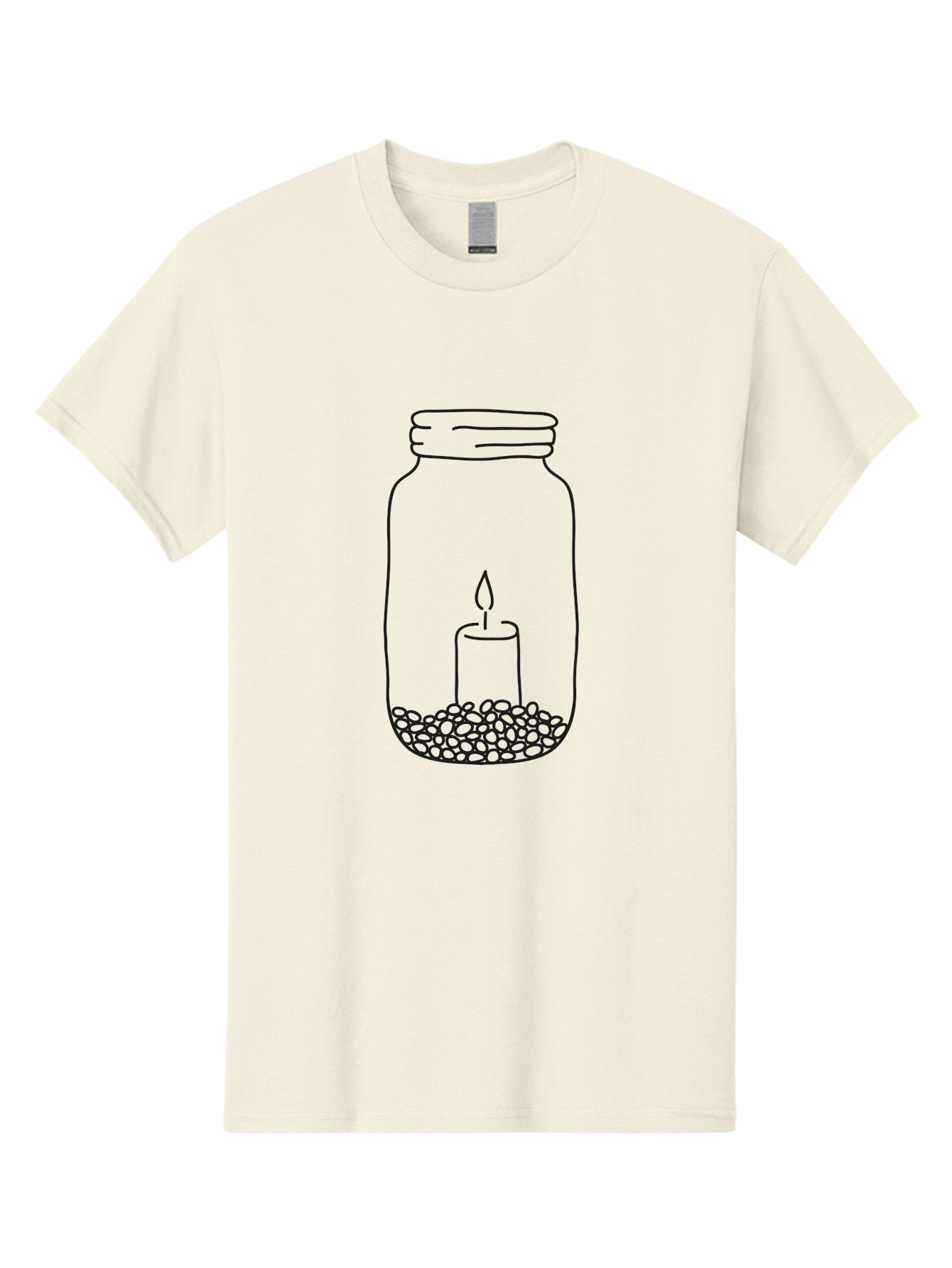 Candle-In-Jar-1 Men'S Graphic Tee, 100% Cotton, Comfortable Casual Summer Wear, Machine Washable, Candle In A Jar, Lit Candle, Pebbles, Simple Line Art, Minimalist Design, Meditation Symbol, Peaceful Ambiance, Zen Decor Aac197