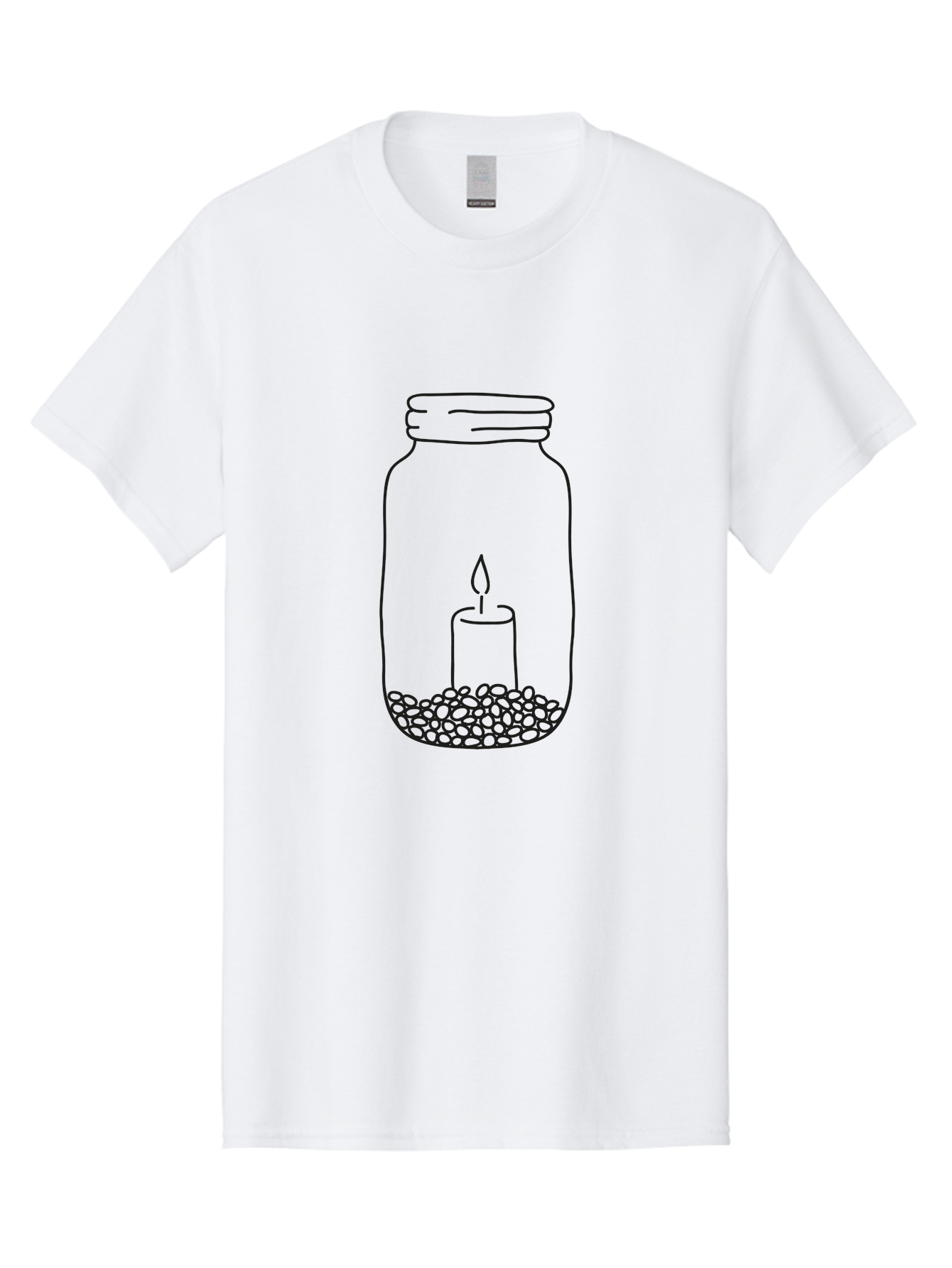 Candle-In-Jar-1 Men'S Graphic Tee, 100% Cotton, Comfortable Casual Summer Wear, Machine Washable, Candle In A Jar, Lit Candle, Pebbles, Simple Line Art, Minimalist Design, Meditation Symbol, Peaceful Ambiance, Zen Decor Aac197
