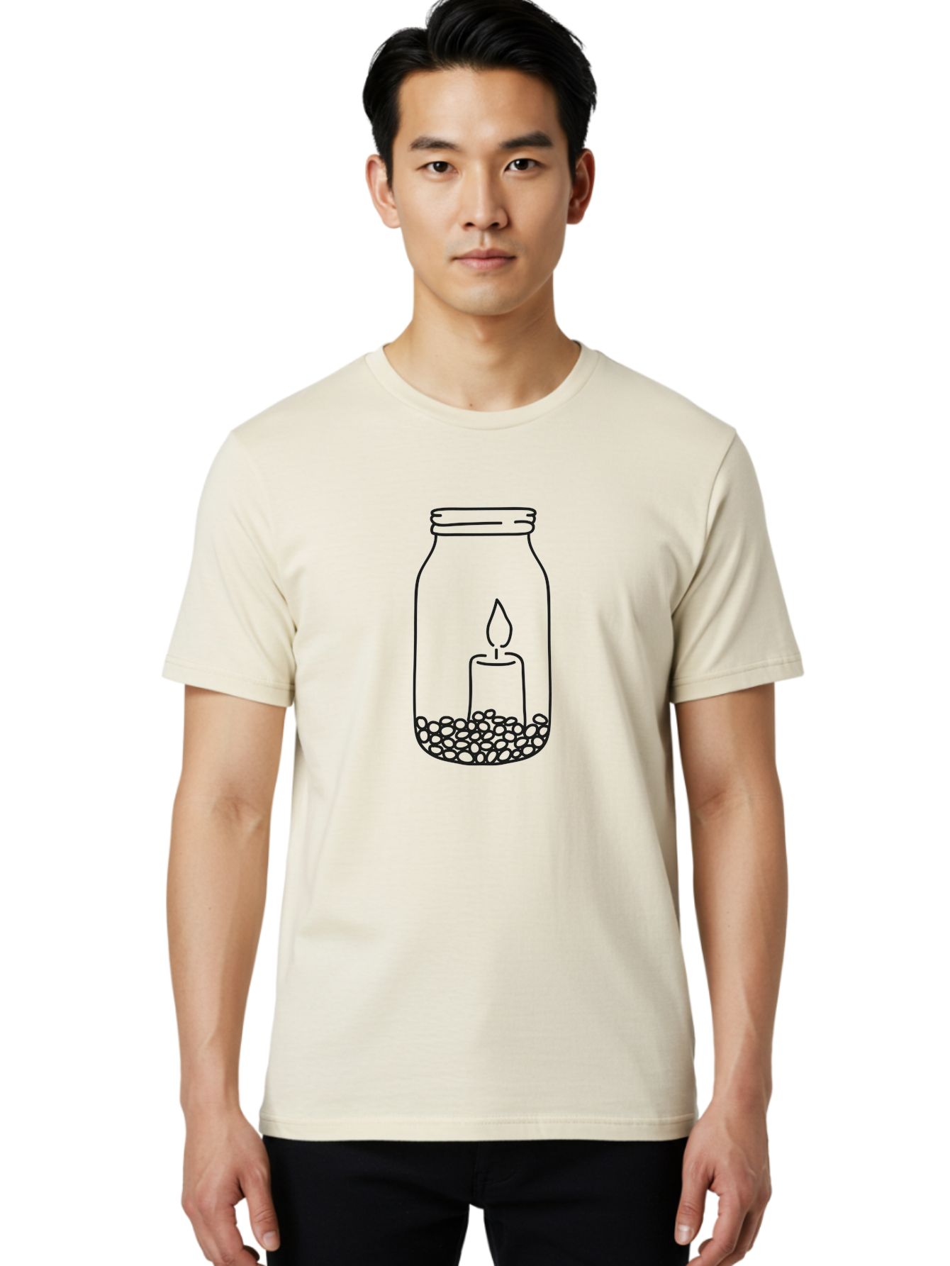 Candle-In-Jar Men'S Graphic Tee, 100% Cotton, Comfortable Casual Summer Wear, Machine Washable, Candle In A Jar, Lit Candle, Serene Ambiance, Decorative Jar, Peaceful Atmosphere, Soothing Light, Calming Decor Aac198