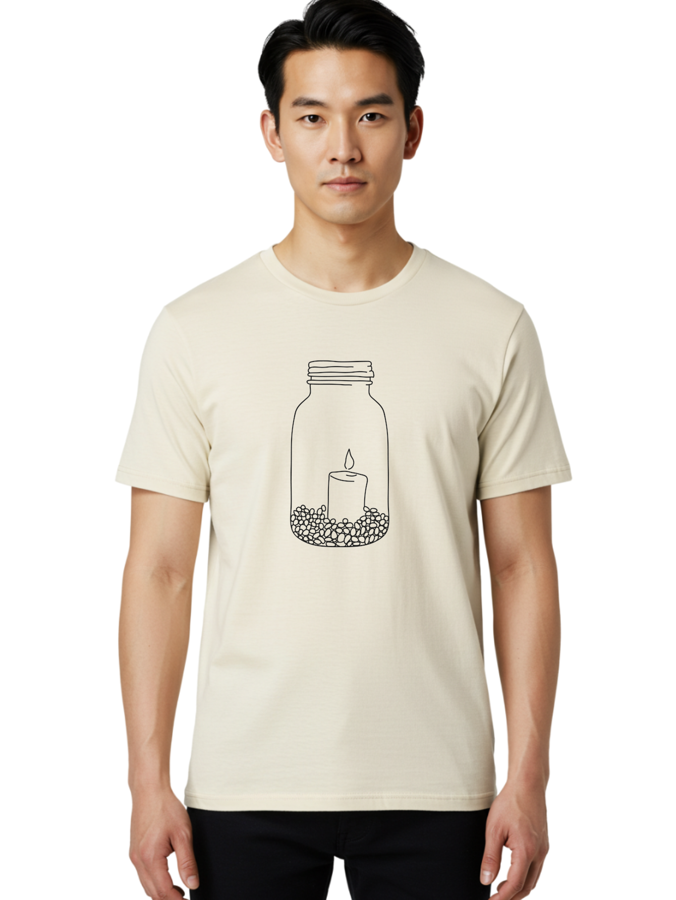 Candle-In-Mason-Jar Men'S Graphic Tee, 100% Cotton, Comfortable Casual Summer Wear, Machine Washable, Candle In A Jar, Lit Candle, Decorative Jar, Zen Decor, Peaceful Ambiance, Ambient Lighting, Minimalist Design, Meditation Space, Aac199