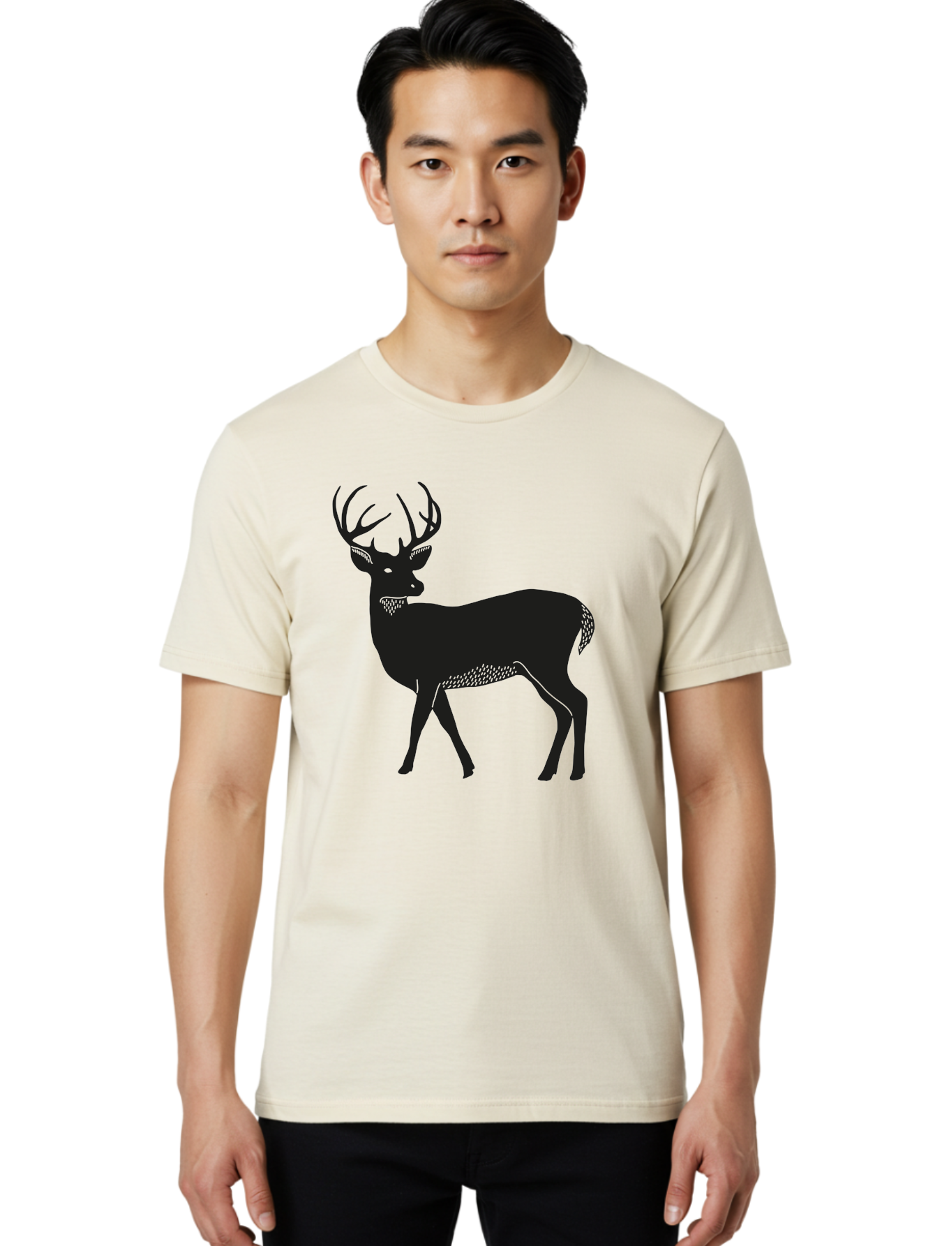 Deer-Silhouette-1 Men'S Graphic Tee, 100% Cotton, Comfortable Casual Summer Wear, Machine Washable, Deer Silhouette, Majestic Stag, Wildlife Art, Forest Creature, Nature Design, Minimalist Graphic, Antlers, Wild Animal, Natural World Aac208