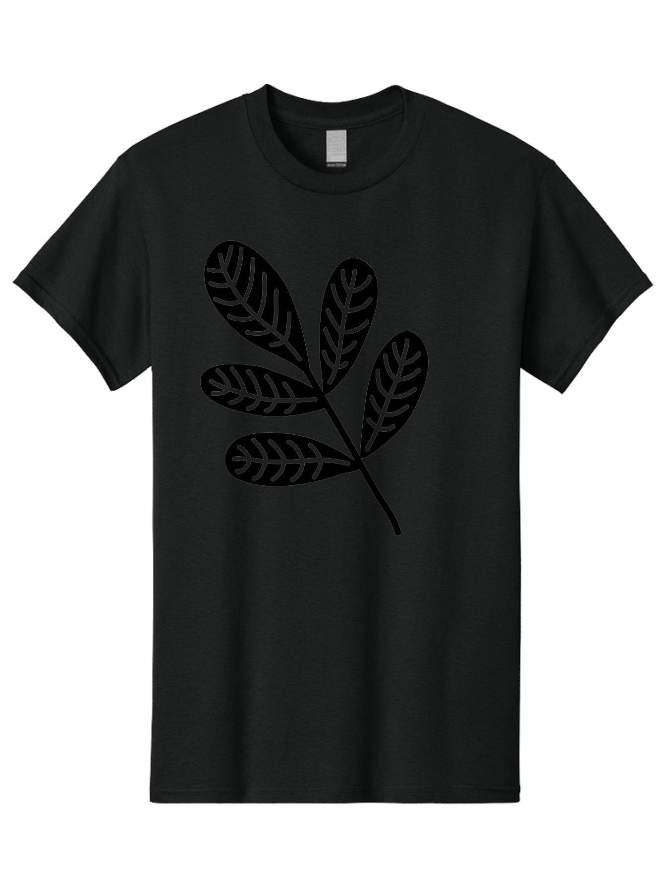 Five-Leaves Men'S Graphic Tee, 100% Cotton, Comfortable Casual Summer Wear, Machine Washable, Black Leaves, Leafy Branch, Foliage Illustration, Nature Graphics, Simple Leaf Design, Minimalist Botanical Art, Leaf Silhouette Aac210
