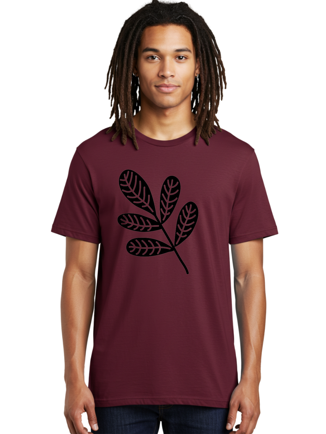Five-Leaves Men'S Graphic Tee, 100% Cotton, Comfortable Casual Summer Wear, Machine Washable, Black Leaves, Leafy Branch, Foliage Illustration, Nature Graphics, Simple Leaf Design, Minimalist Botanical Art, Leaf Silhouette Aac210
