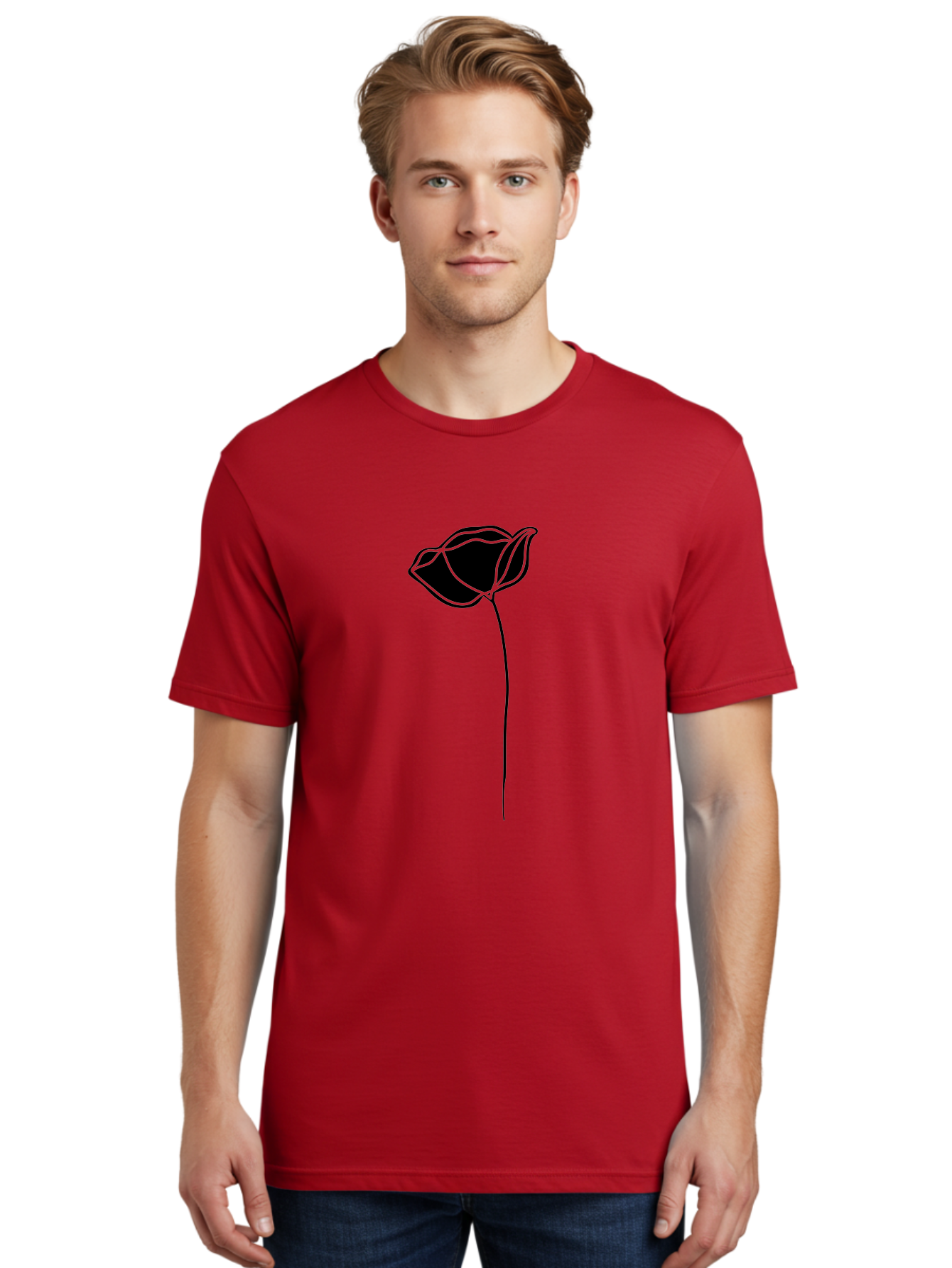 Flower-1 Men'S Graphic Tee, 100% Cotton, Comfortable Casual Summer Wear, Machine Washable, Simple Tulip, Minimalist Design, Line Art, Floral Illustration, Black Outline, Elegant Flower, Stylized Bloom, Modern Art Aac211