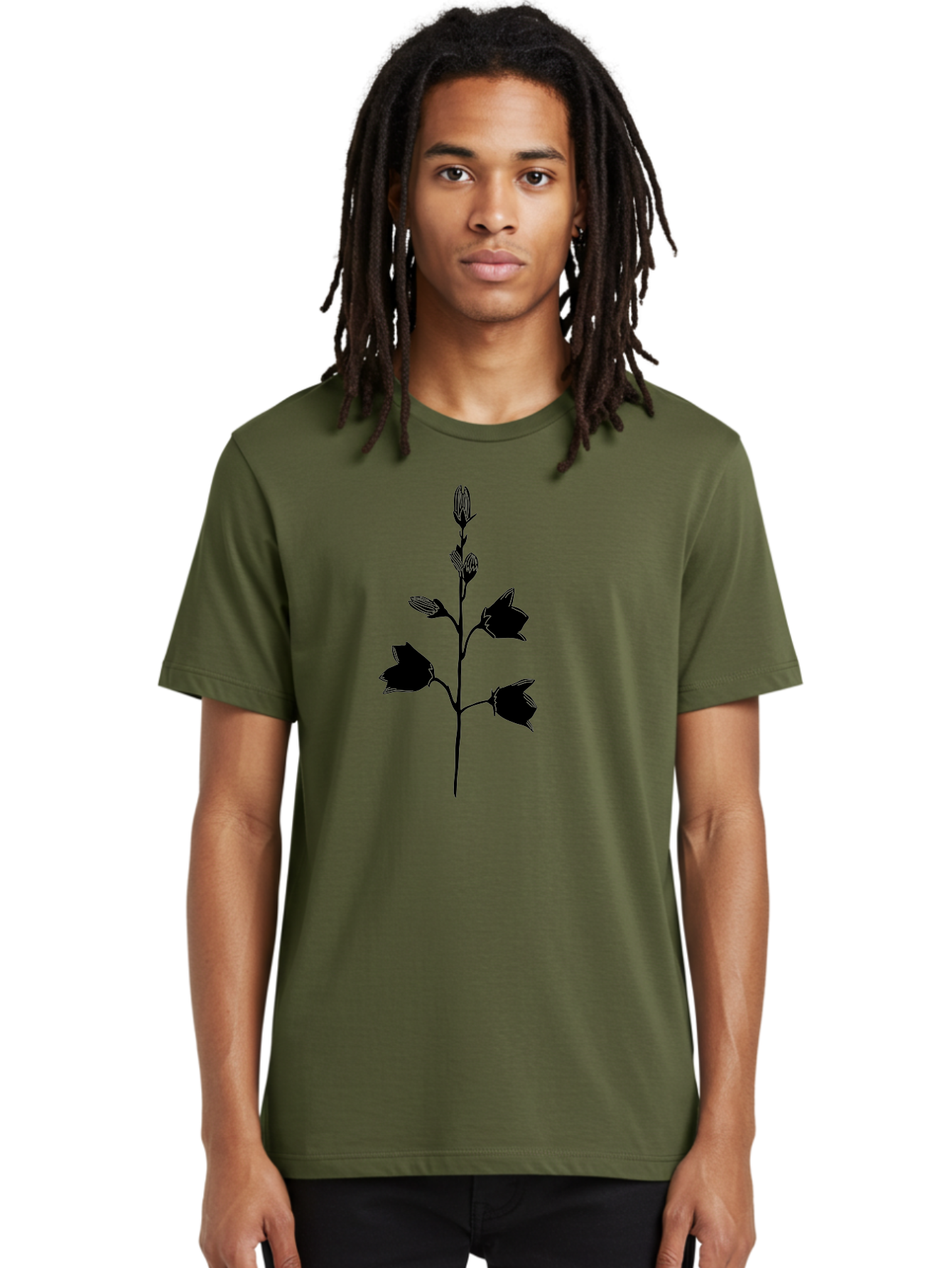 Flower-Silhouette Men'S Graphic Tee, 100% Cotton, Comfortable Casual Summer Wear, Machine Washable, Flower Silhouette, Botanical Illustration, Minimalist Design, Floral Artwork, Simple Shapes, Elegant Stems, Leaves And Flowers Aac212