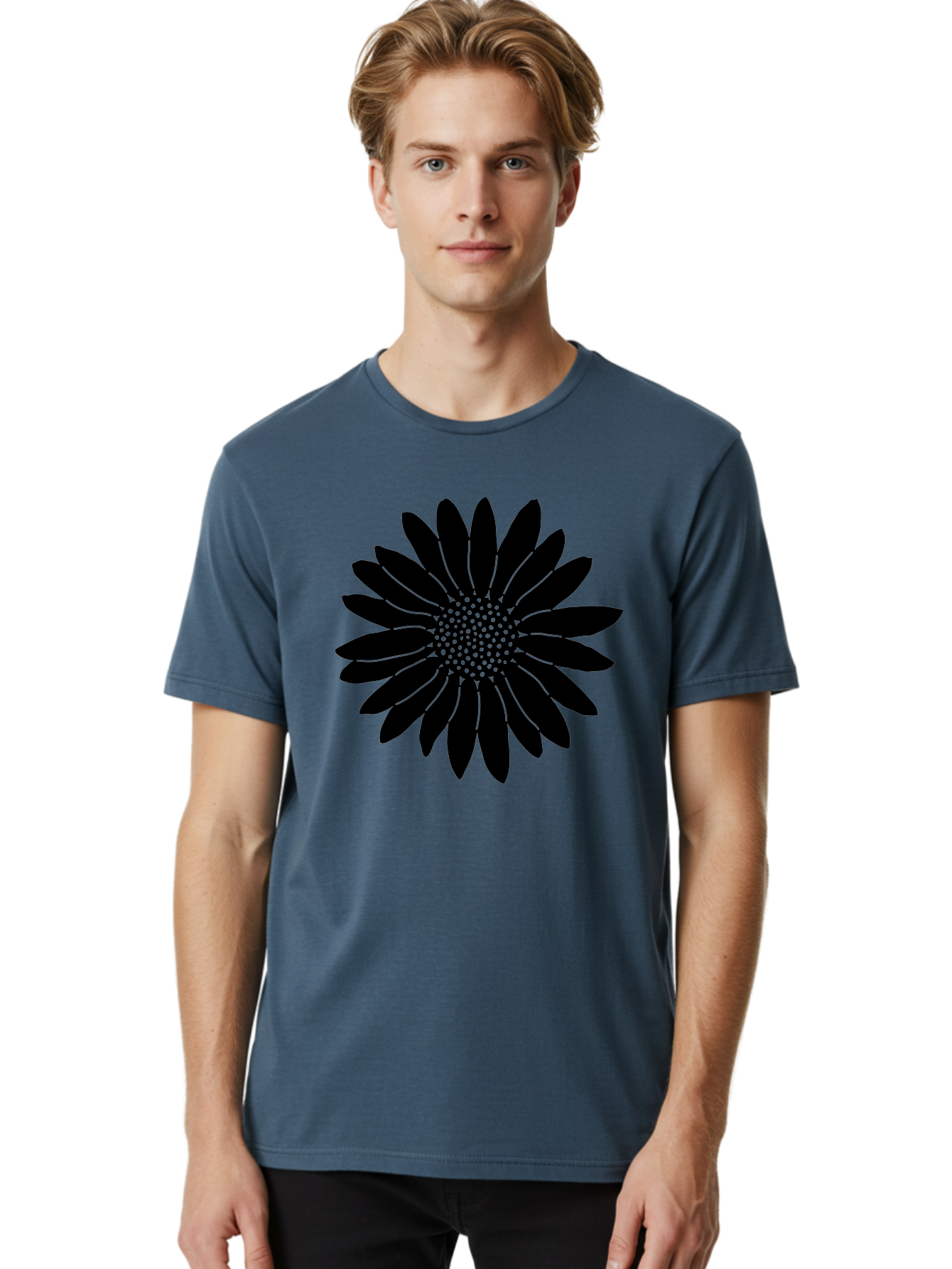 Flower Men'S Graphic Tee, 100% Cotton, Comfortable Casual Summer Wear, Machine Washable, Gerbera Daisy, Flower Silhouette, Floral Design, Black And Green, Minimalist Art, Modern Illustration, Stylized Bloom, Graphic Design Element, Aac213