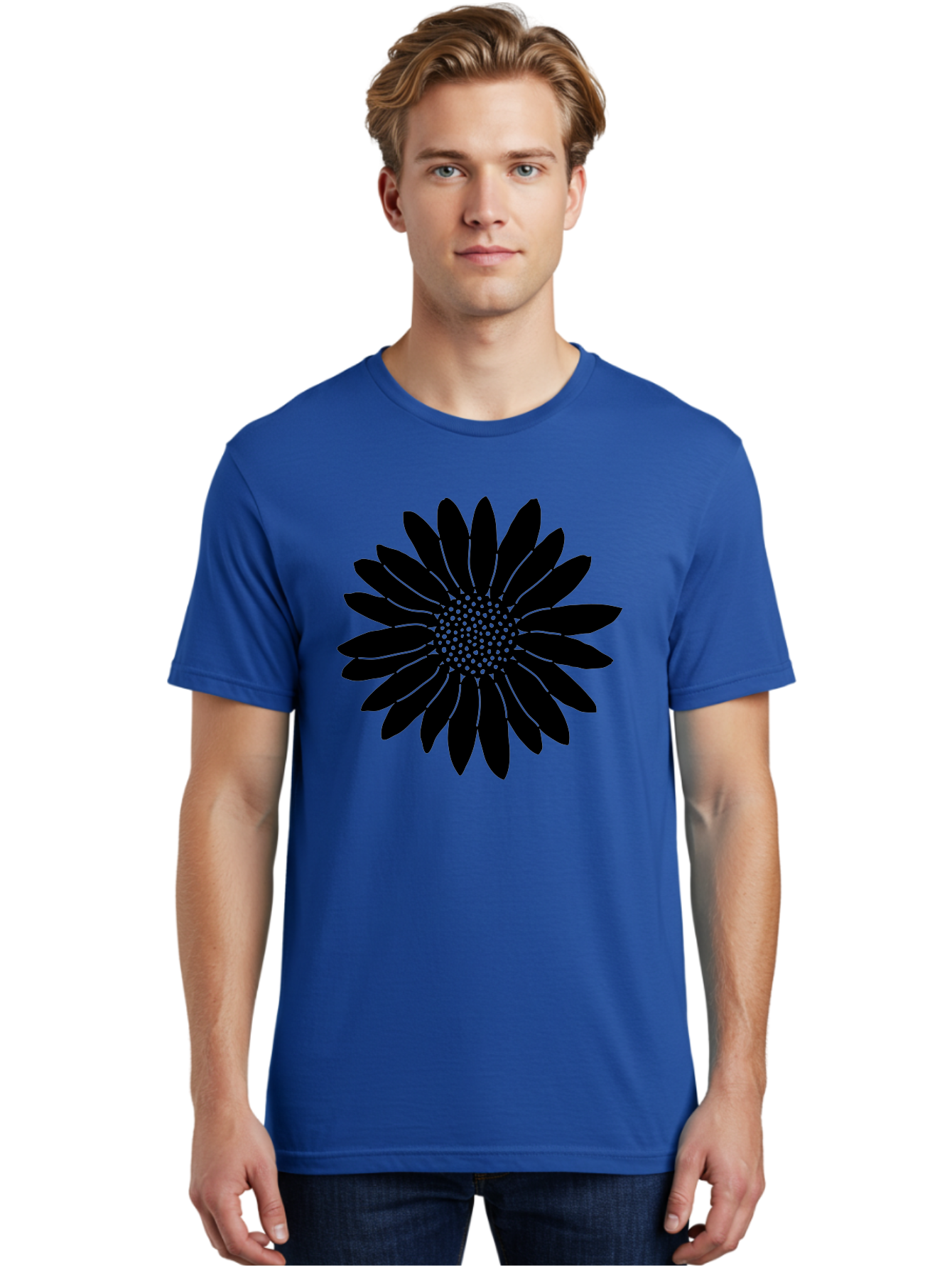 Flower Men'S Graphic Tee, 100% Cotton, Comfortable Casual Summer Wear, Machine Washable, Gerbera Daisy, Flower Silhouette, Floral Design, Black And Green, Minimalist Art, Modern Illustration, Stylized Bloom, Graphic Design Element, Aac213