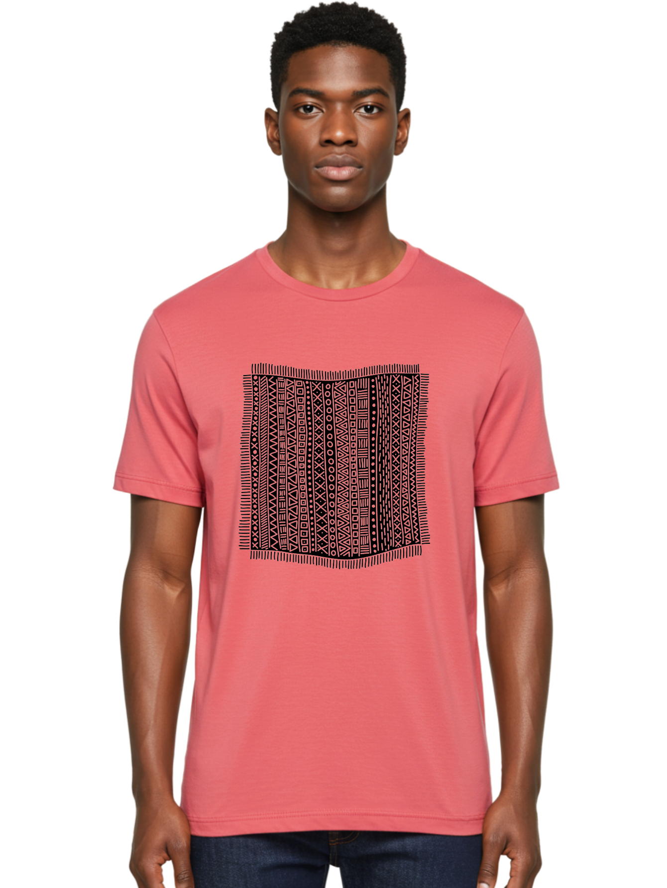 Geometric-Pattern Men'S Graphic Tee, 100% Cotton, Comfortable Casual Summer Wear, Machine Washable, Geometric Shapes, Tribal Patterns, Abstract Design, Ethnic Motifs, Traditional Textiles, Cultural Heritage, Symbolic Elements Aac214