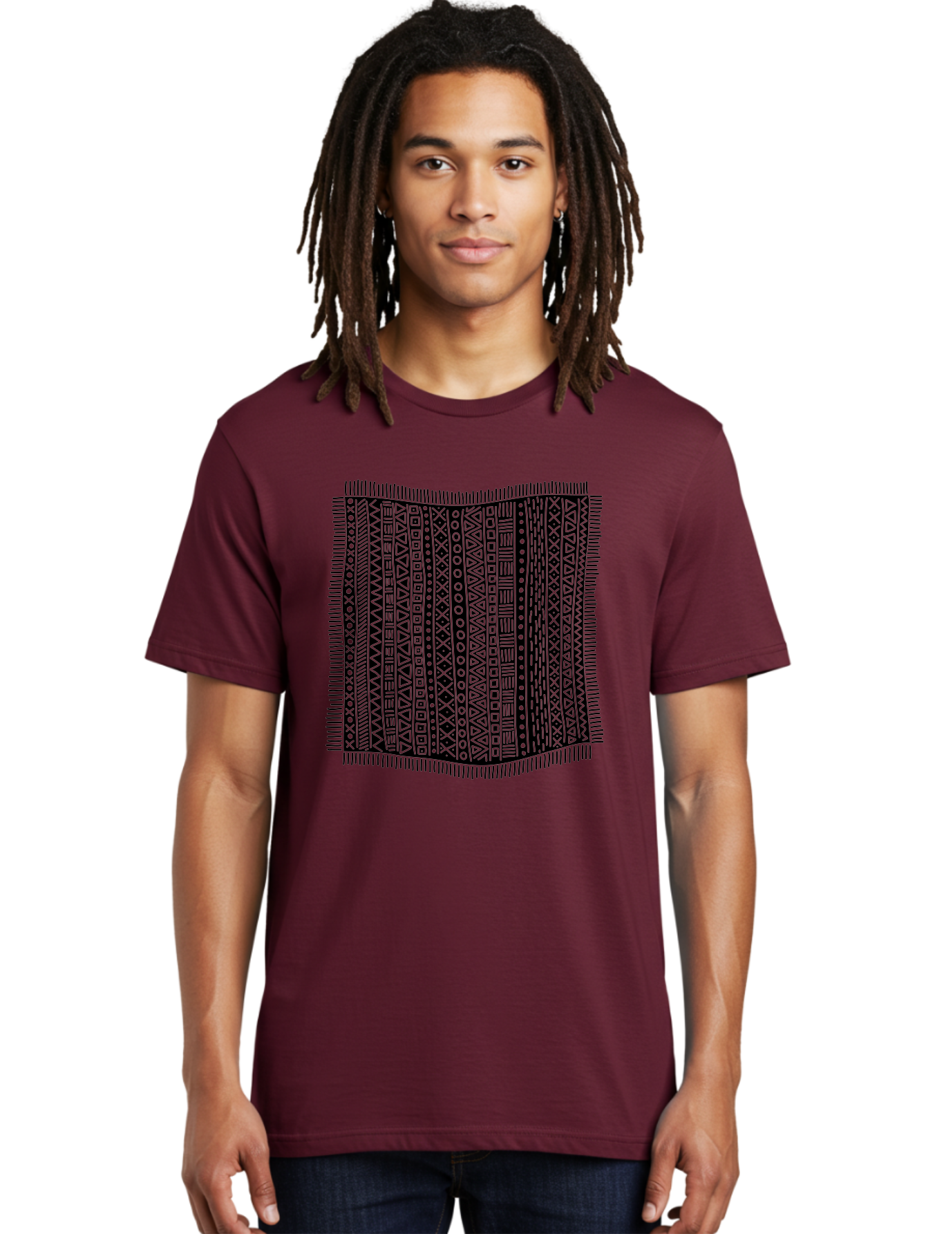 Geometric-Pattern Men'S Graphic Tee, 100% Cotton, Comfortable Casual Summer Wear, Machine Washable, Geometric Shapes, Tribal Patterns, Abstract Design, Ethnic Motifs, Traditional Textiles, Cultural Heritage, Symbolic Elements Aac214