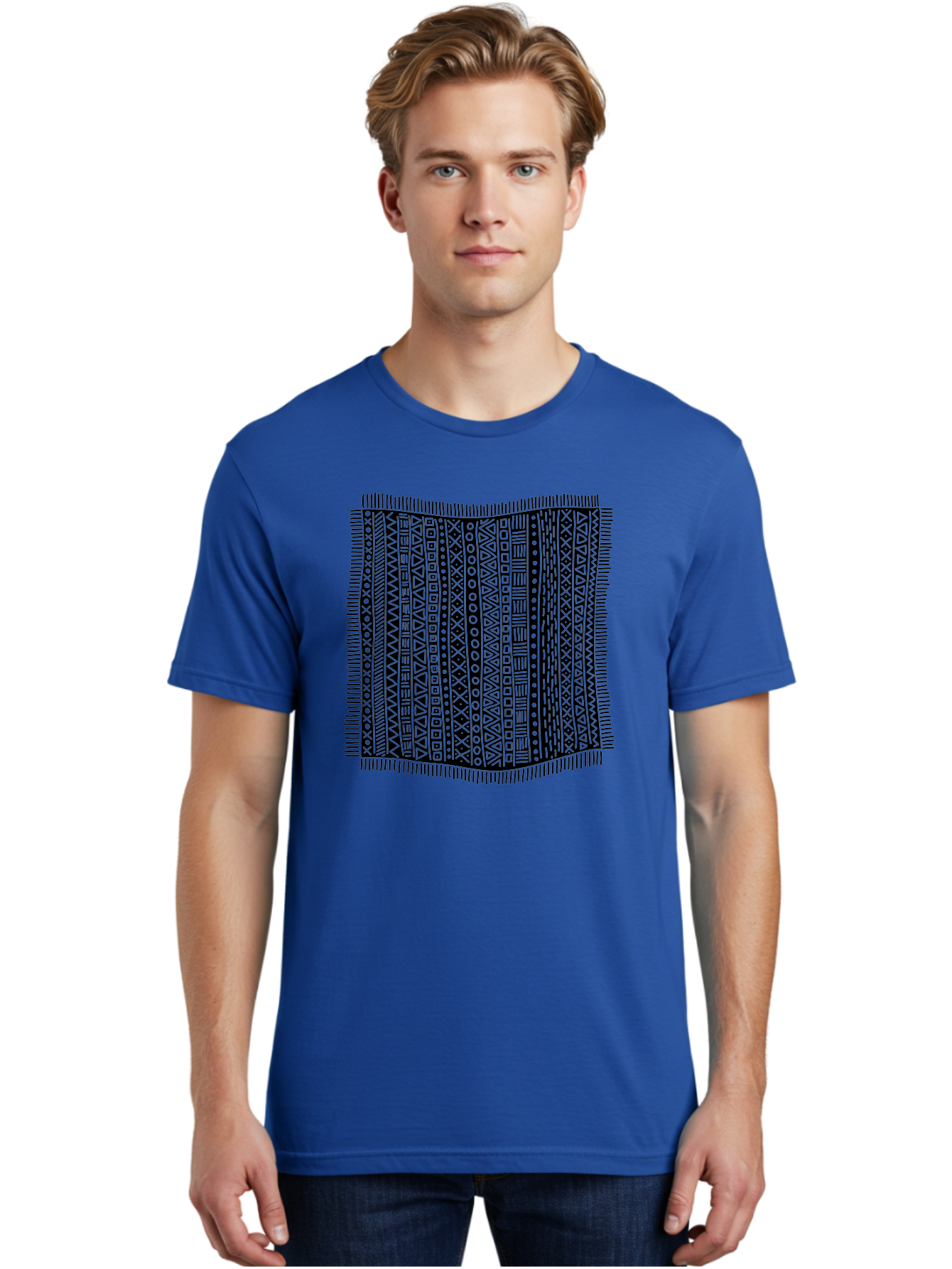 Geometric-Pattern Men'S Graphic Tee, 100% Cotton, Comfortable Casual Summer Wear, Machine Washable, Geometric Shapes, Tribal Patterns, Abstract Design, Ethnic Motifs, Traditional Textiles, Cultural Heritage, Symbolic Elements Aac214