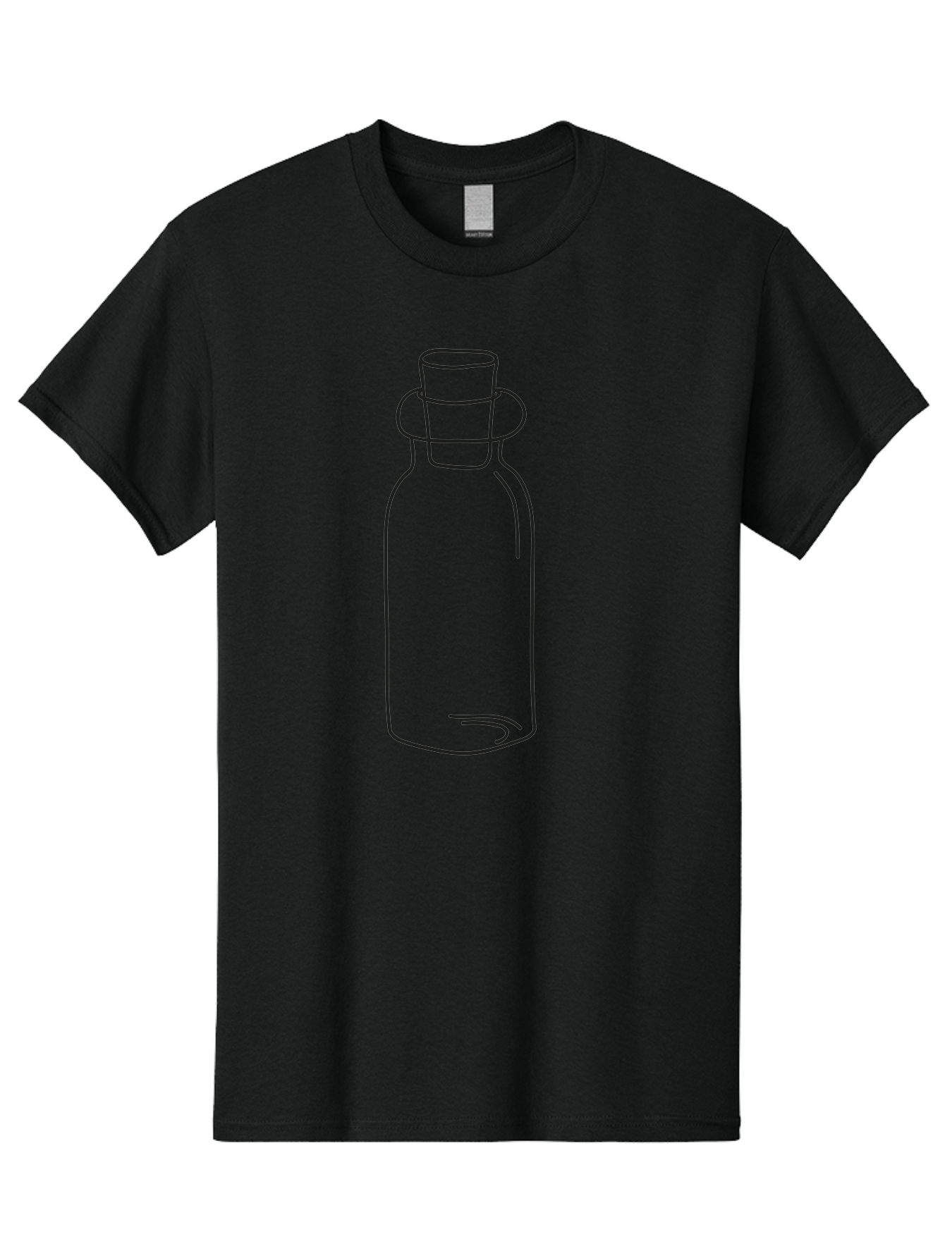 Glass-Bottle Men'S Graphic Tee, 100% Cotton, Comfortable Casual Summer Wear, Machine Washable, Simple Line Drawing, Minimalist Design, Apothecary Bottle, Vintage Style, Cork Stopper, Black Outline, Elegant Shape, Classic Bottle Design Aac215