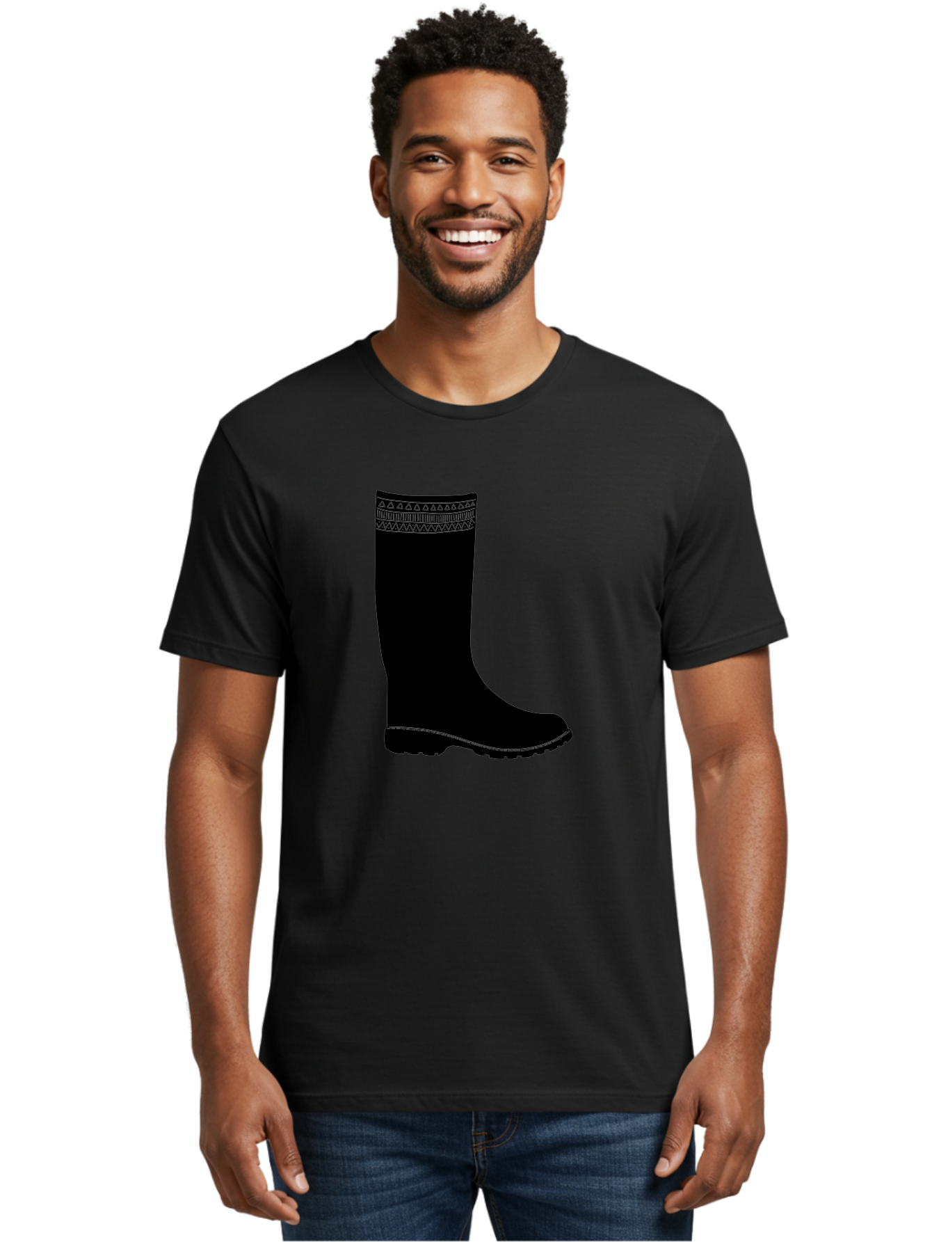 Knee-High-Boot Men'S Graphic Tee, 100% Cotton, Comfortable Casual Summer Wear, Machine Washable, Black Wellies, Knee-High Boots, Outdoor Gear, Gardening Boots, Waterproof Footwear, Rubber Boots, Country Style, Rural Fashion, Folk Design, Aac217