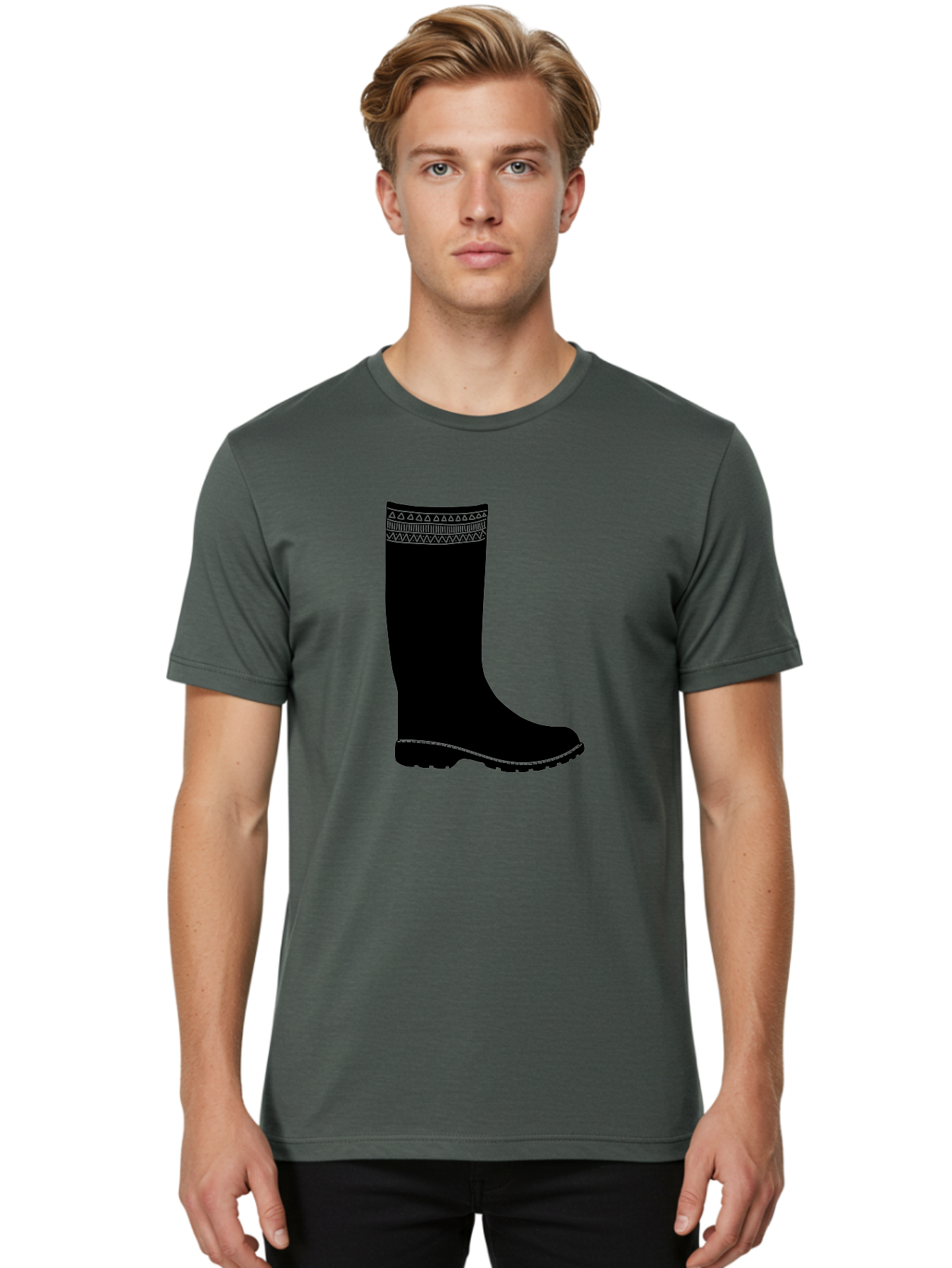 Knee-High-Boot Men'S Graphic Tee, 100% Cotton, Comfortable Casual Summer Wear, Machine Washable, Black Wellies, Knee-High Boots, Outdoor Gear, Gardening Boots, Waterproof Footwear, Rubber Boots, Country Style, Rural Fashion, Folk Design, Aac217