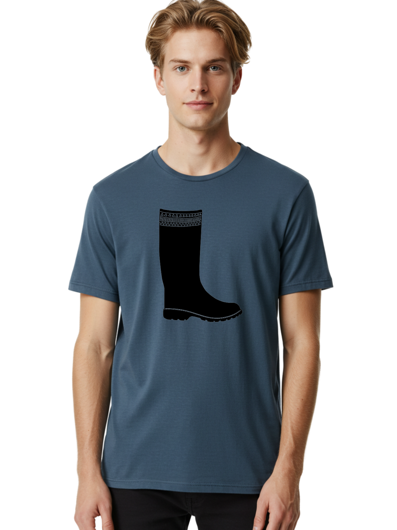 Knee-High-Boot Men'S Graphic Tee, 100% Cotton, Comfortable Casual Summer Wear, Machine Washable, Black Wellies, Knee-High Boots, Outdoor Gear, Gardening Boots, Waterproof Footwear, Rubber Boots, Country Style, Rural Fashion, Folk Design, Aac217
