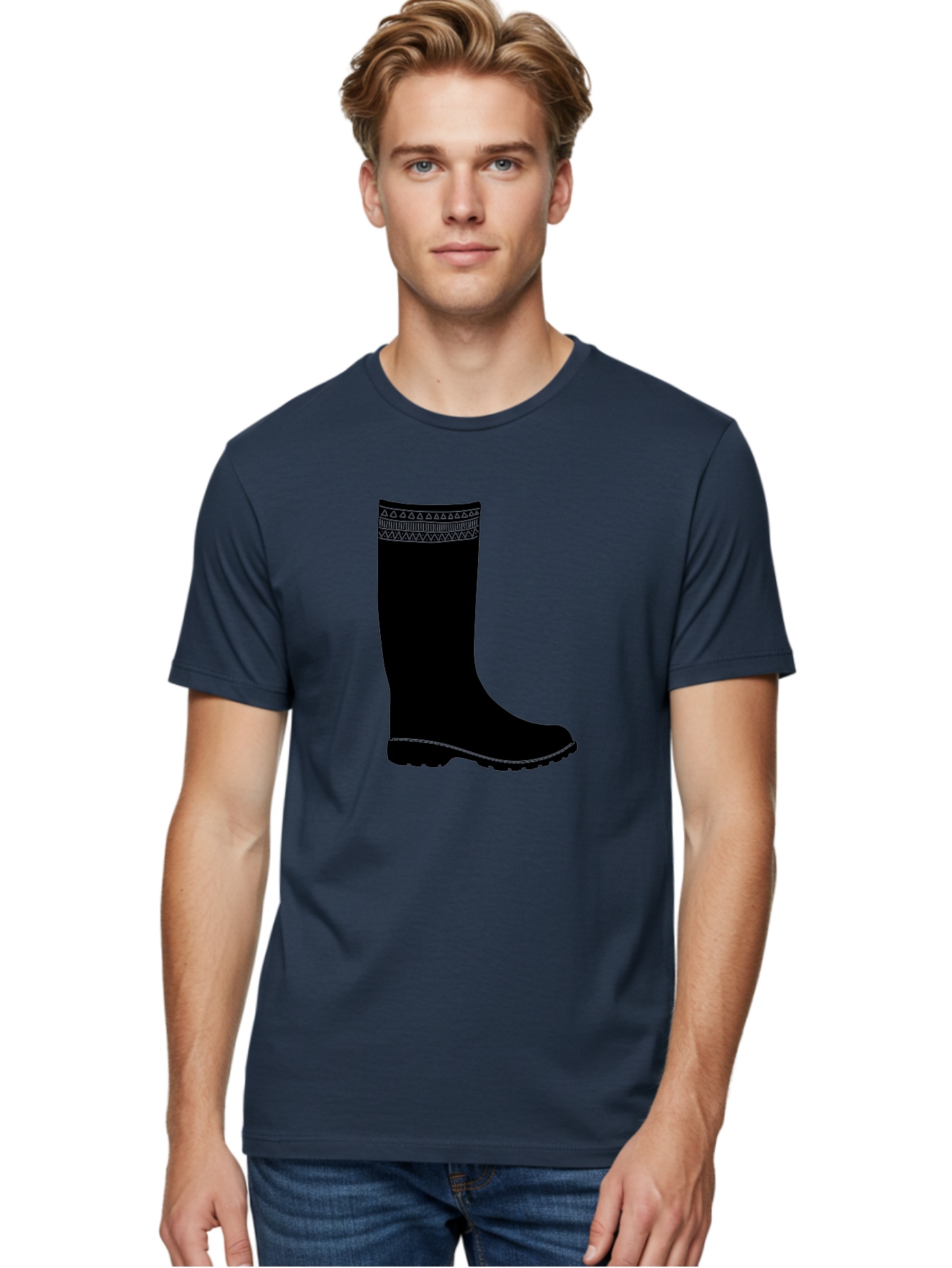 Knee-High-Boot Men'S Graphic Tee, 100% Cotton, Comfortable Casual Summer Wear, Machine Washable, Black Wellies, Knee-High Boots, Outdoor Gear, Gardening Boots, Waterproof Footwear, Rubber Boots, Country Style, Rural Fashion, Folk Design, Aac217