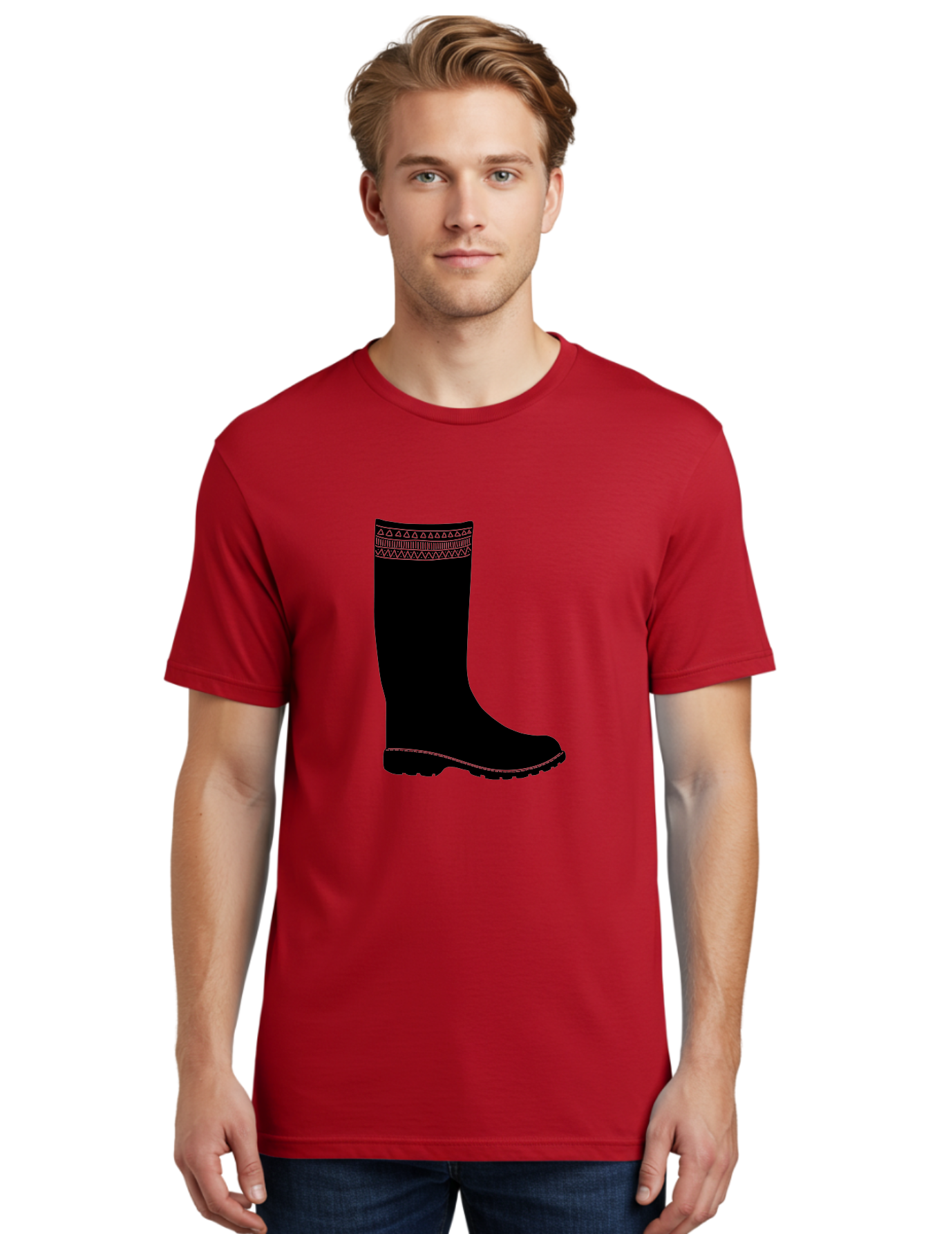 Knee-High-Boot Men'S Graphic Tee, 100% Cotton, Comfortable Casual Summer Wear, Machine Washable, Black Wellies, Knee-High Boots, Outdoor Gear, Gardening Boots, Waterproof Footwear, Rubber Boots, Country Style, Rural Fashion, Folk Design, Aac217