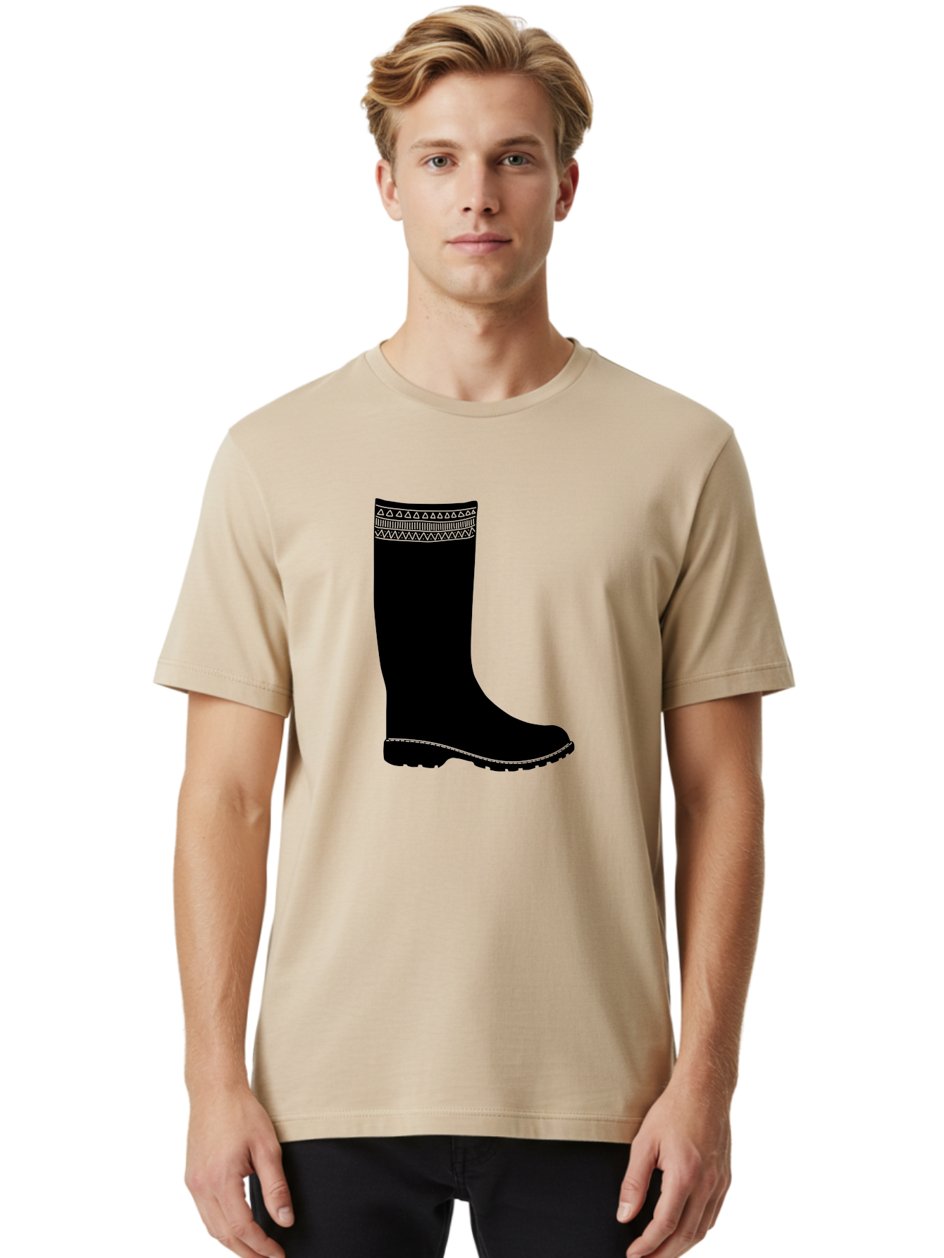 Knee-High-Boot Men'S Graphic Tee, 100% Cotton, Comfortable Casual Summer Wear, Machine Washable, Black Wellies, Knee-High Boots, Outdoor Gear, Gardening Boots, Waterproof Footwear, Rubber Boots, Country Style, Rural Fashion, Folk Design, Aac217
