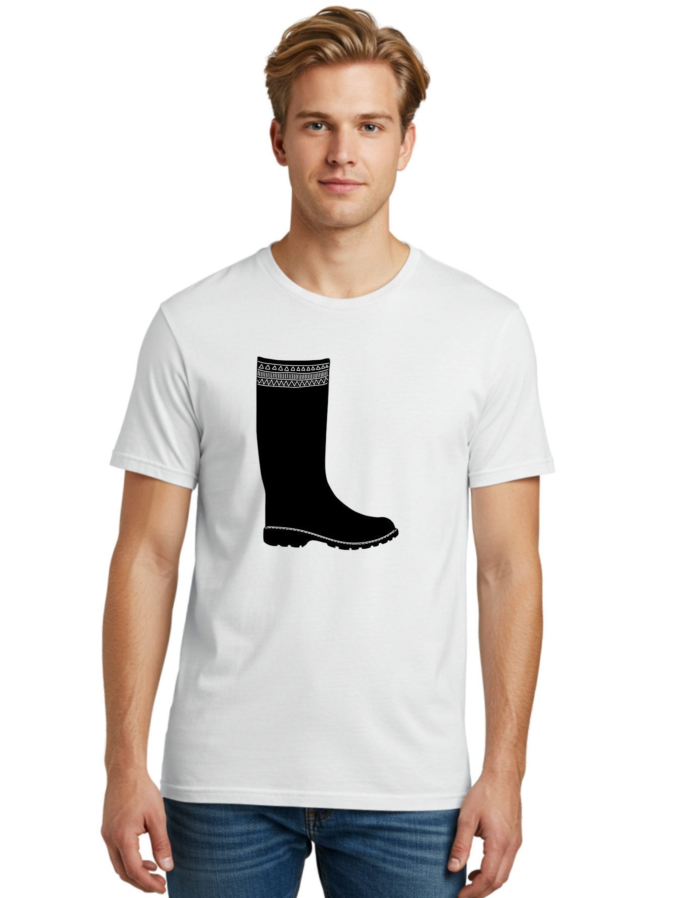 Knee-High-Boot Men'S Graphic Tee, 100% Cotton, Comfortable Casual Summer Wear, Machine Washable, Black Wellies, Knee-High Boots, Outdoor Gear, Gardening Boots, Waterproof Footwear, Rubber Boots, Country Style, Rural Fashion, Folk Design, Aac217