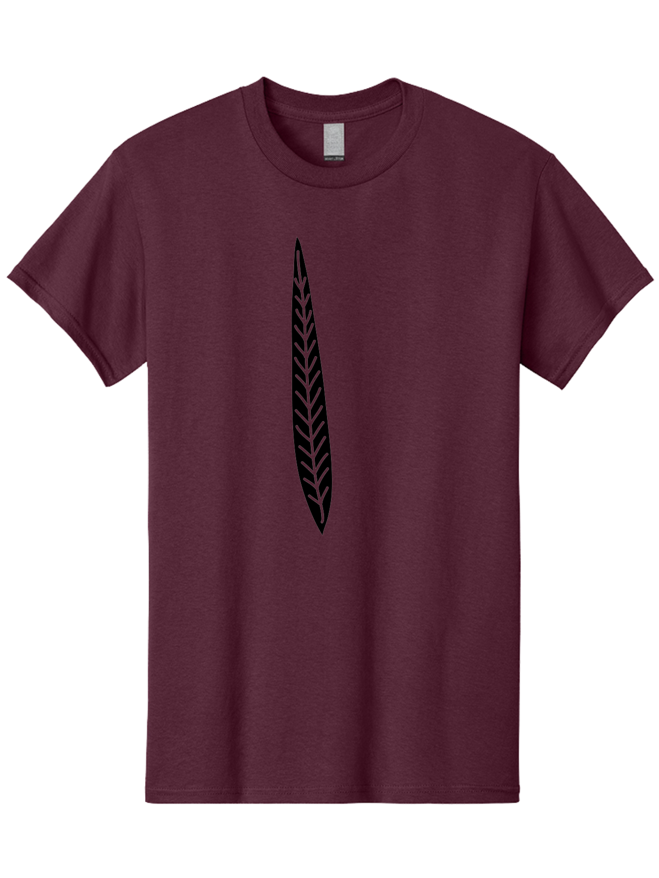 Leaf-Design Men'S Graphic Tee, 100% Cotton, Comfortable Casual Summer Wear, Machine Washable, Black Feather Silhouette, Symmetrical Design, Minimalist Art, Simple Shapes, Graphic Design Element, Vector Icon, Sharp Pointed Ends Aac218