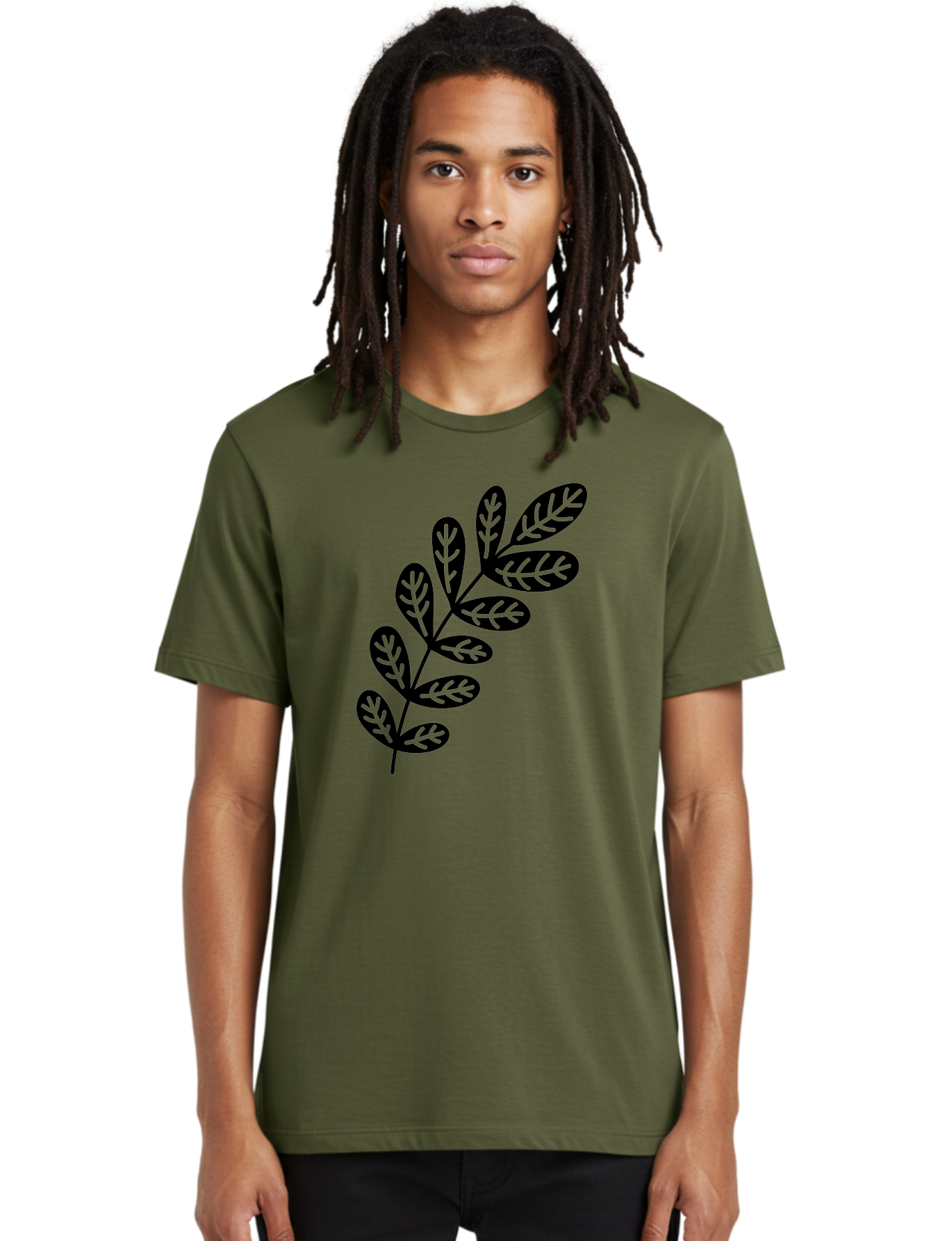Leafy-Branch-1 Men'S Graphic Tee, 100% Cotton, Comfortable Casual Summer Wear, Machine Washable, Stylized Branch, Leaf Pattern, Modern Design, Abstract Art, Foliage Illustration, Minimalist Decor, Black Silhouettes, Leafy Theme Aac221