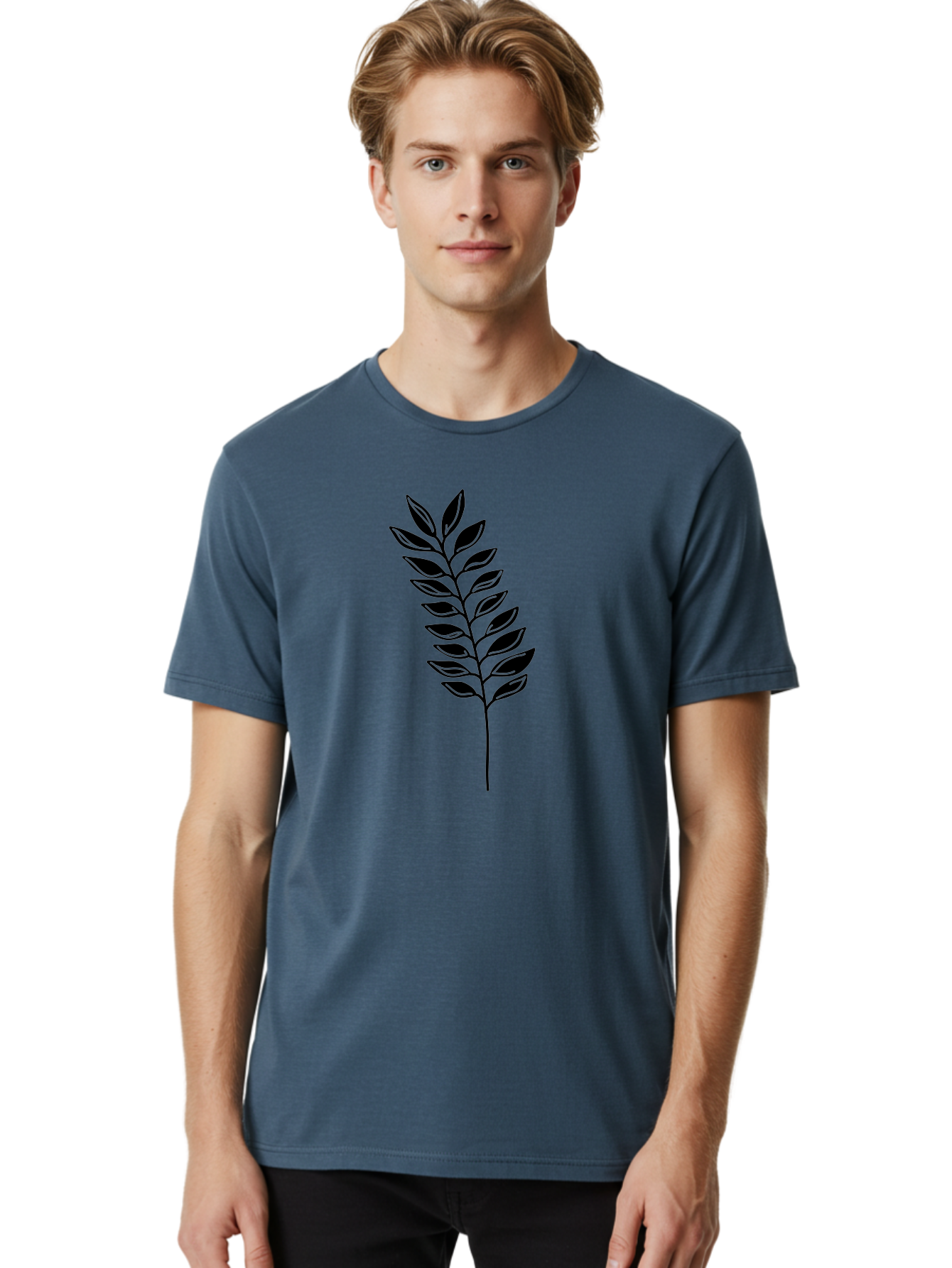 Leafy-Branch Men'S Graphic Tee, 100% Cotton, Comfortable Casual Summer Wear, Machine Washable, Simple Branch, Black Leaves, Leafy Stem, Minimalist Design, Nature-Inspired Art, Botanical Illustration, Eco-Friendly Theme Aac222